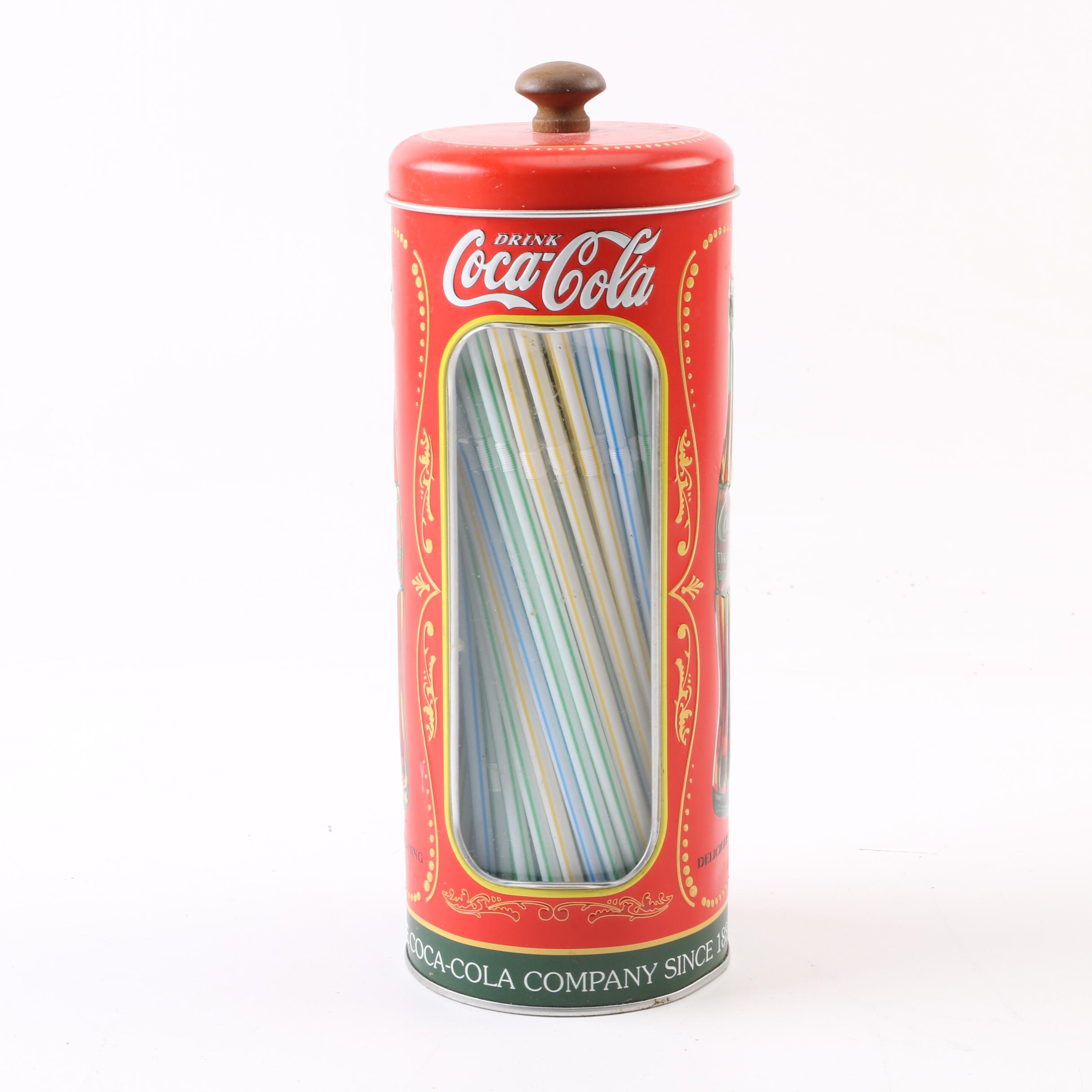 Coca-Cola Metal Straw Dispenser With Straws
