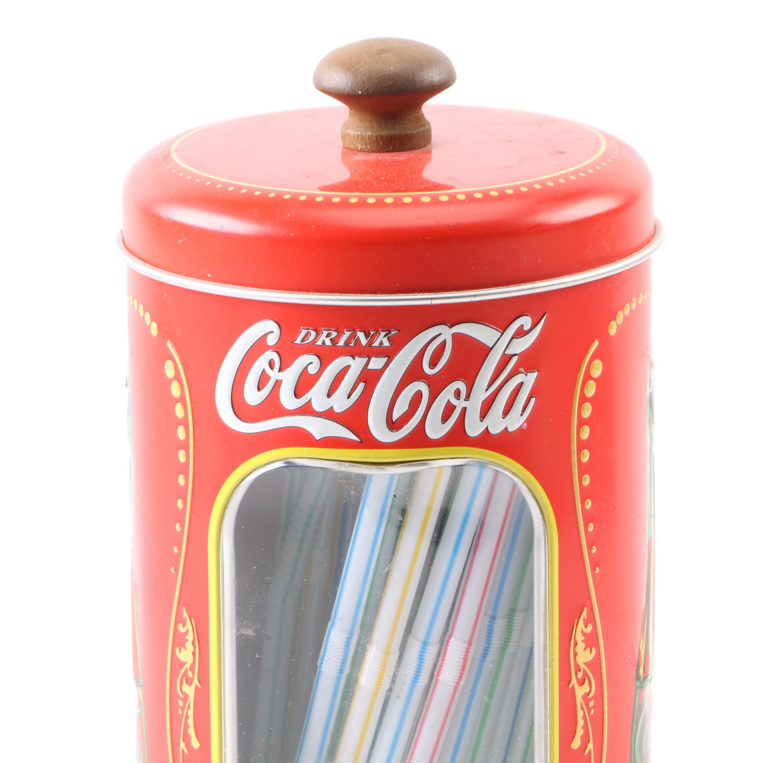 Coca-Cola Metal Straw Dispenser With Straws