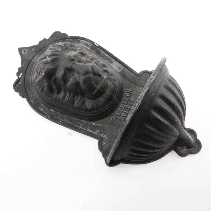 Lion Head Motif Metal Outdoor Sconce Marked "Patterson London 1893"