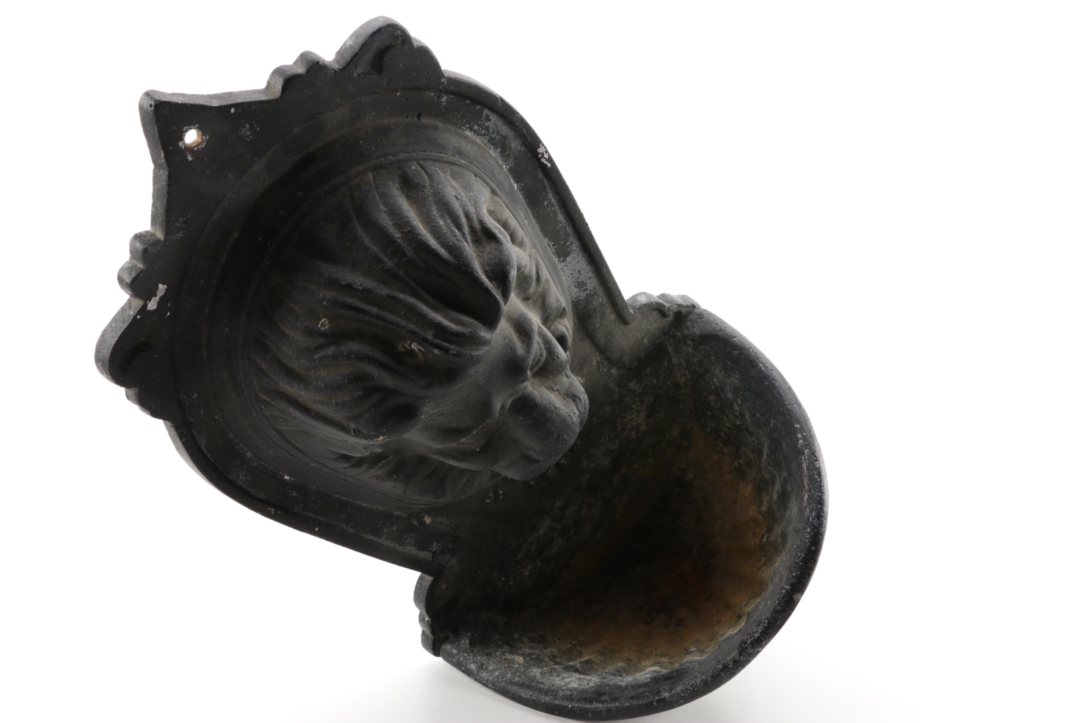 Lion Head Motif Metal Outdoor Sconce Marked "Patterson London 1893"