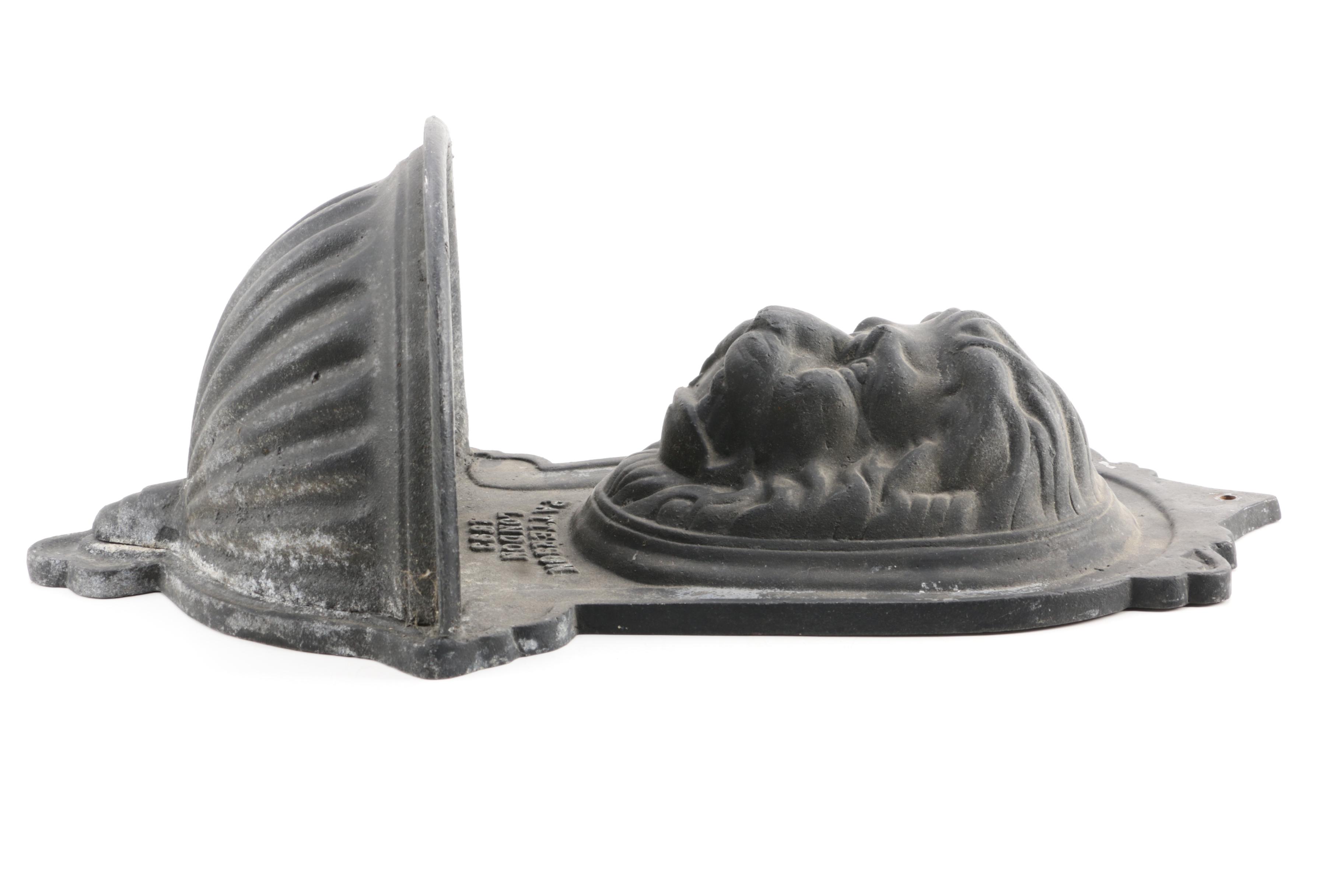 Lion Head Motif Metal Outdoor Sconce Marked "Patterson London 1893"