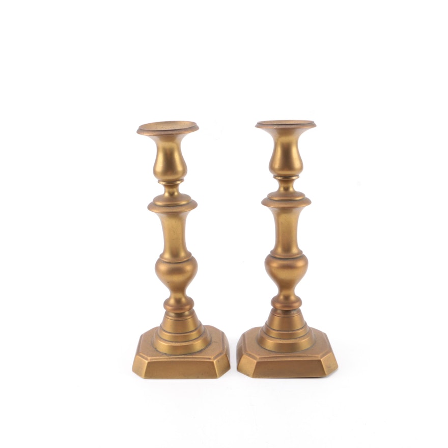 Vintage Push Up Brass Candleholders