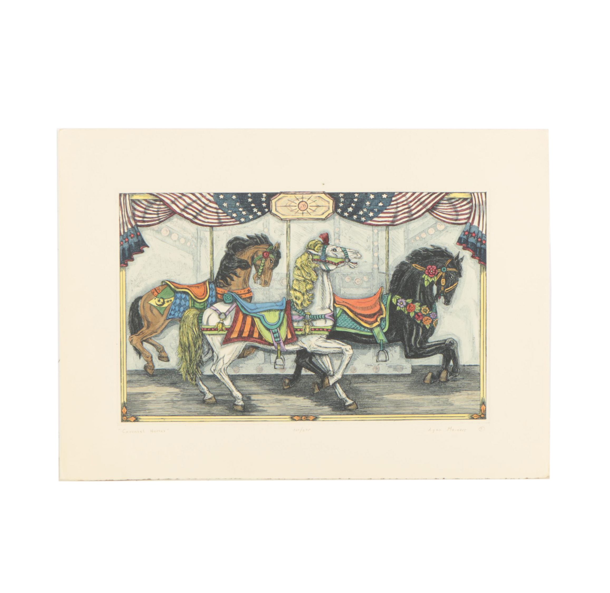 Lynn Meiners Etching with Aquatint "Carousel Horses"