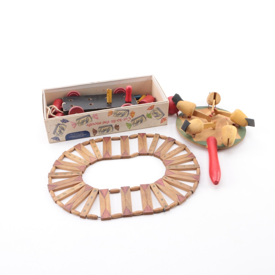 Vintage Swedish Chicken Pecking Toy, and Other Wooden Toys