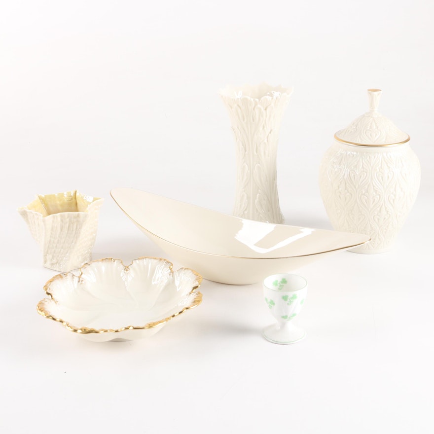 Belleek and Lenox Porcelain Vases and Covered Jar