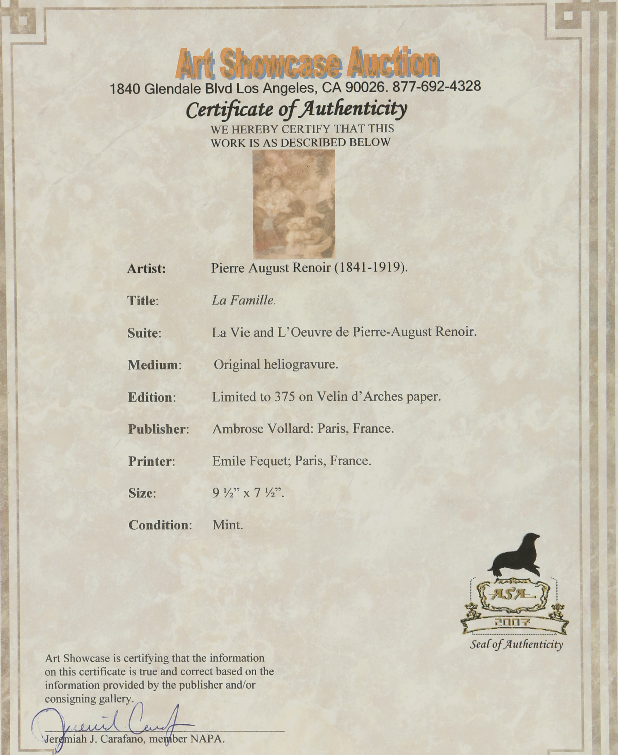 Heliogravure After Pierre-Auguste Renoir "La Famille"