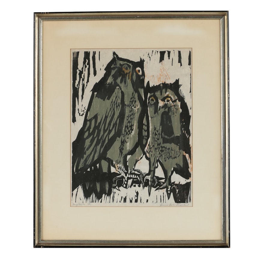 Relief Print "Grey Owls"