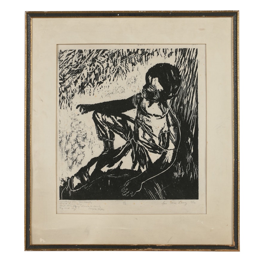 Eva Moe Lowry Woodblock "Sometimes When I'm Lonely..."