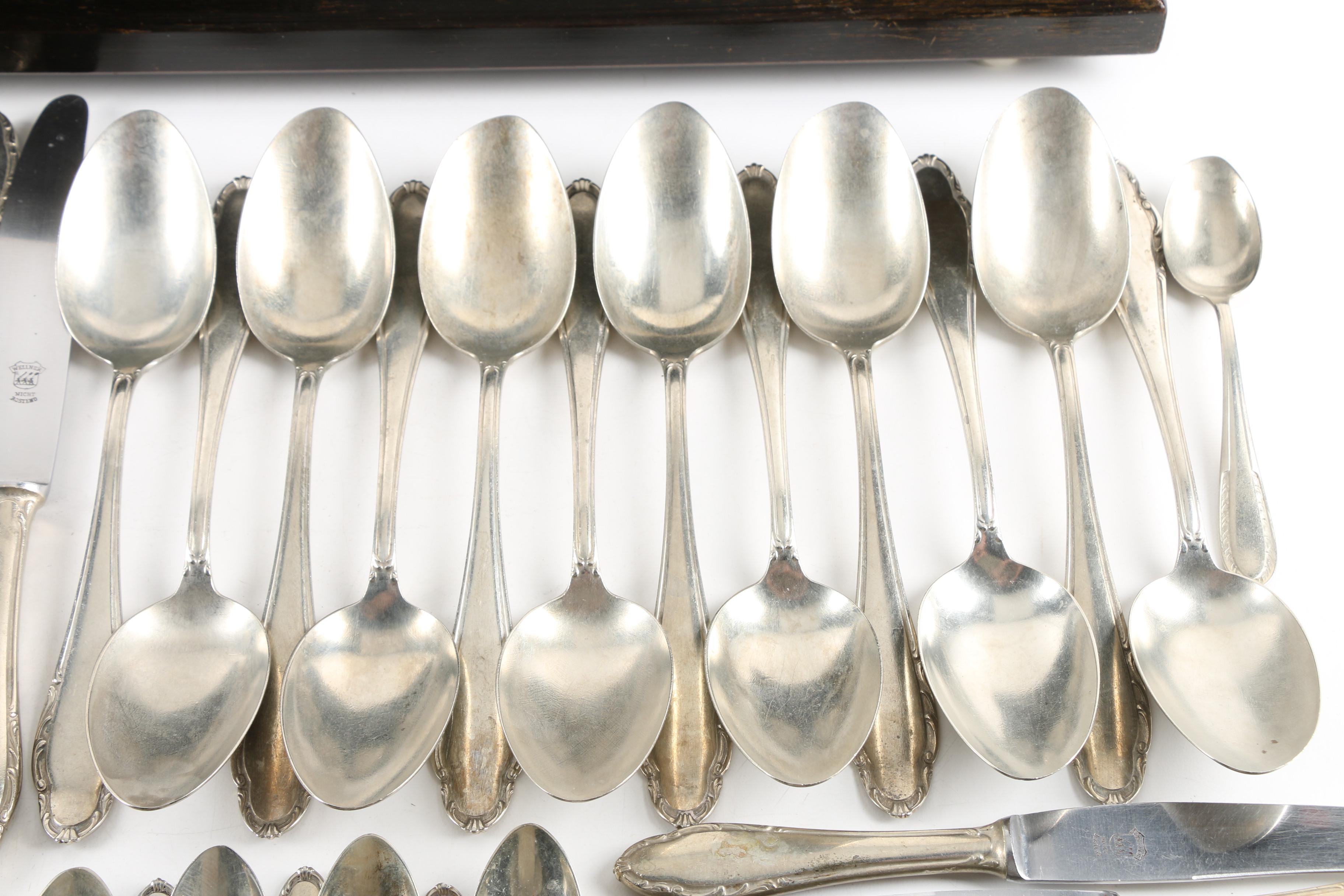 Wellner German Alpaca Silver Flatware Set with Chest