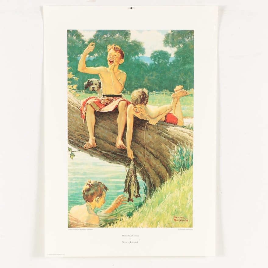 Giclee After Noman Rockwell "Three Boys Fishing"