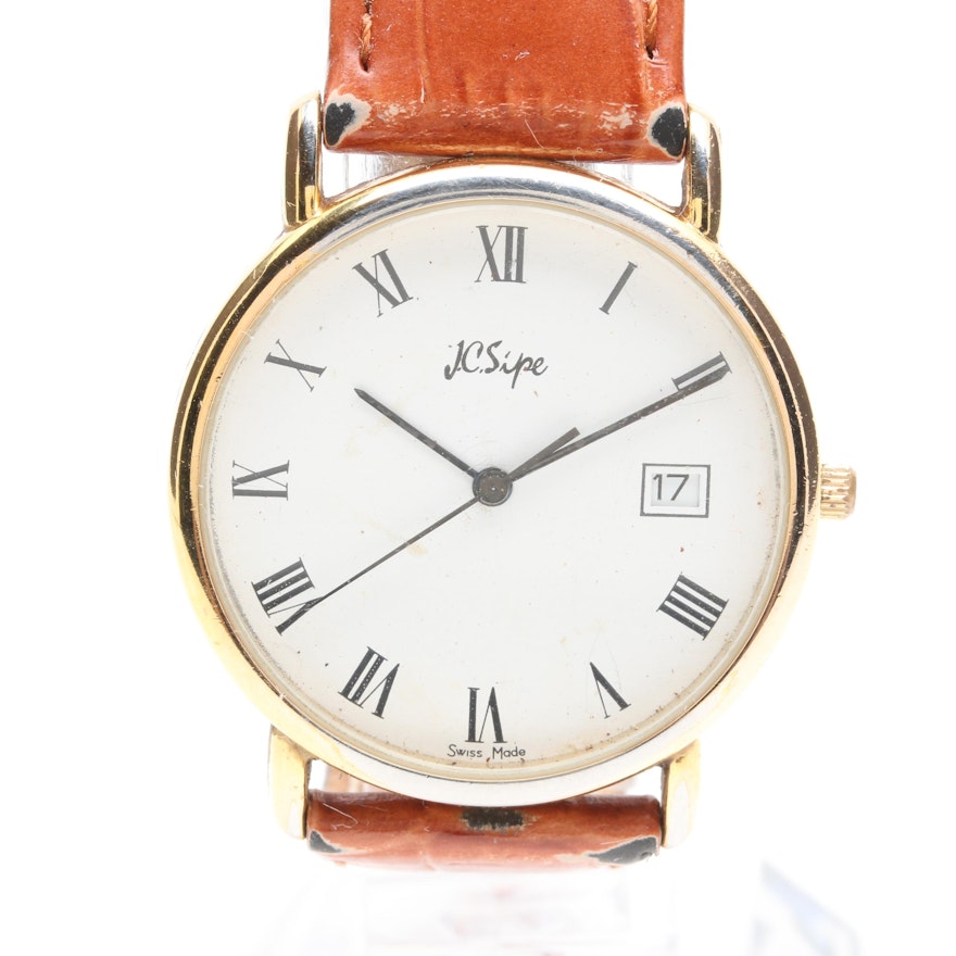 JC Sipe Stainless Steel and Leather Strap Wristwatch