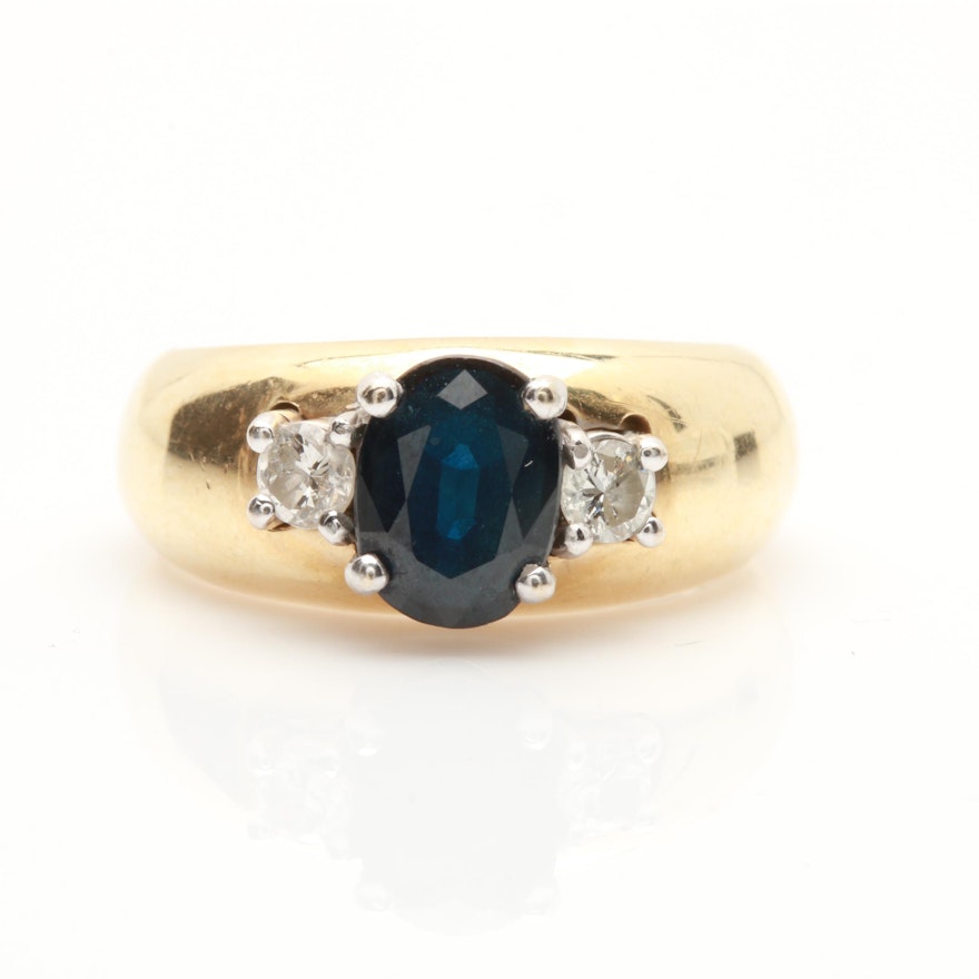 14K Yellow Gold 1.34 CT Sapphire and Diamond Ring with White Gold Accent