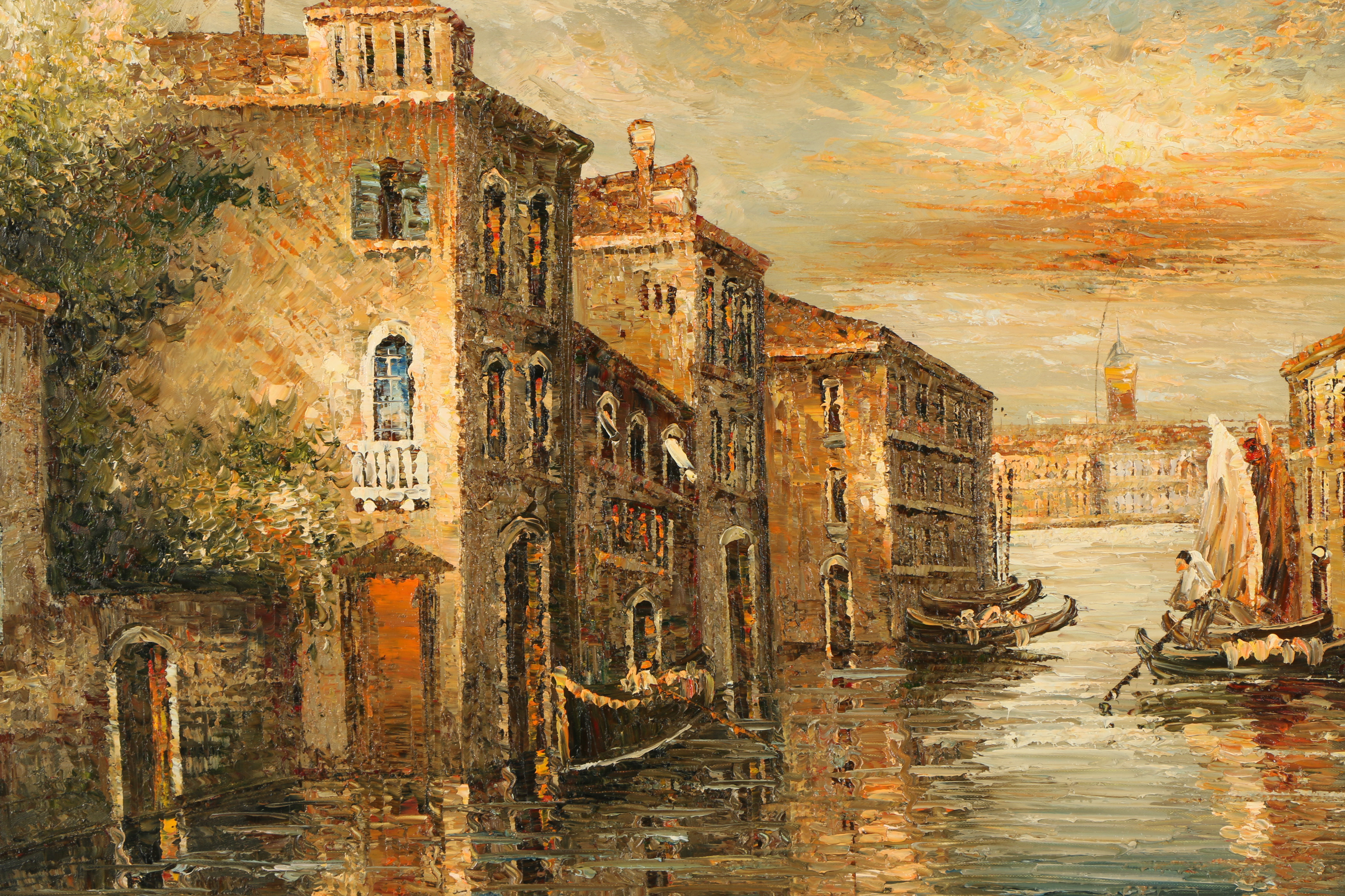 Mid-20th-Century Oil Painting "Venetian Sunset"