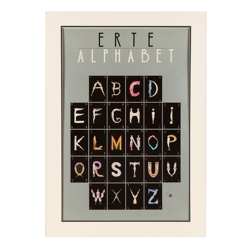 Offset Lithograph Poster After Erté "Alphabet" with Pure Gold Coin*