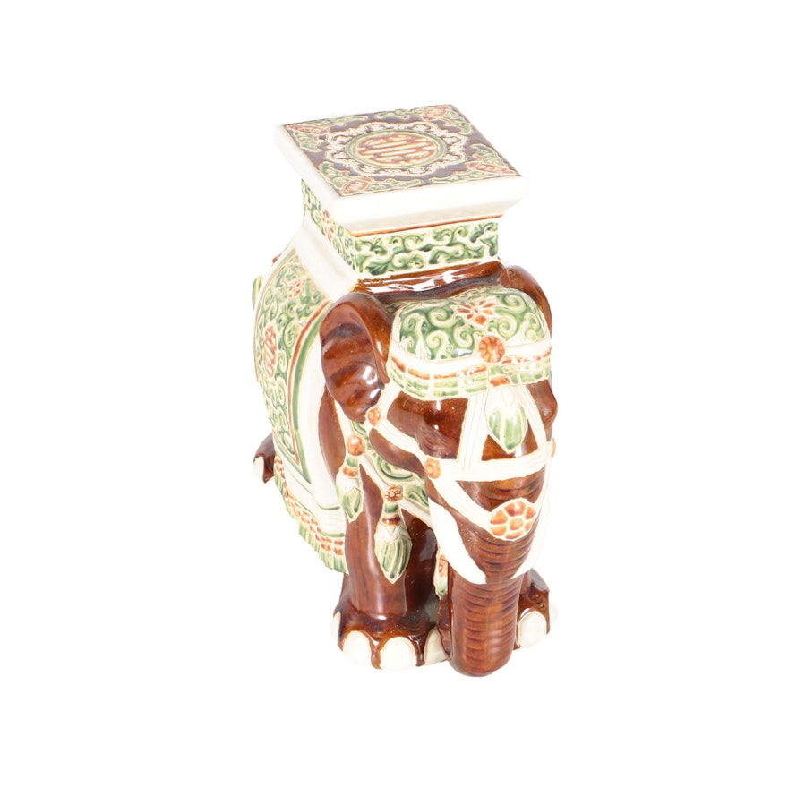 Chinese Painted Ceramic Elephant Plant Stand