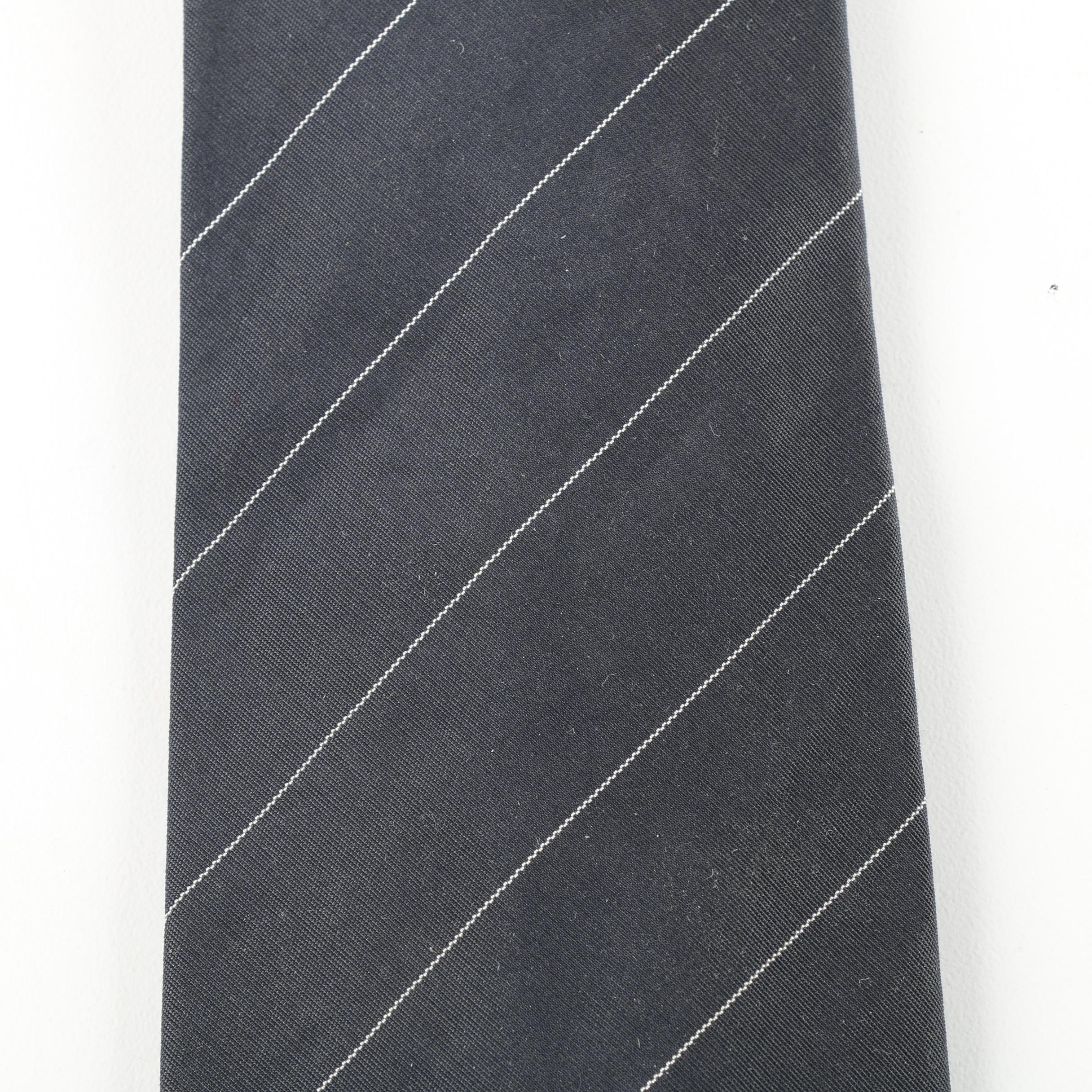 Prada Milano Graphite Gray Pinstripe Silk Tie, Made in Italy