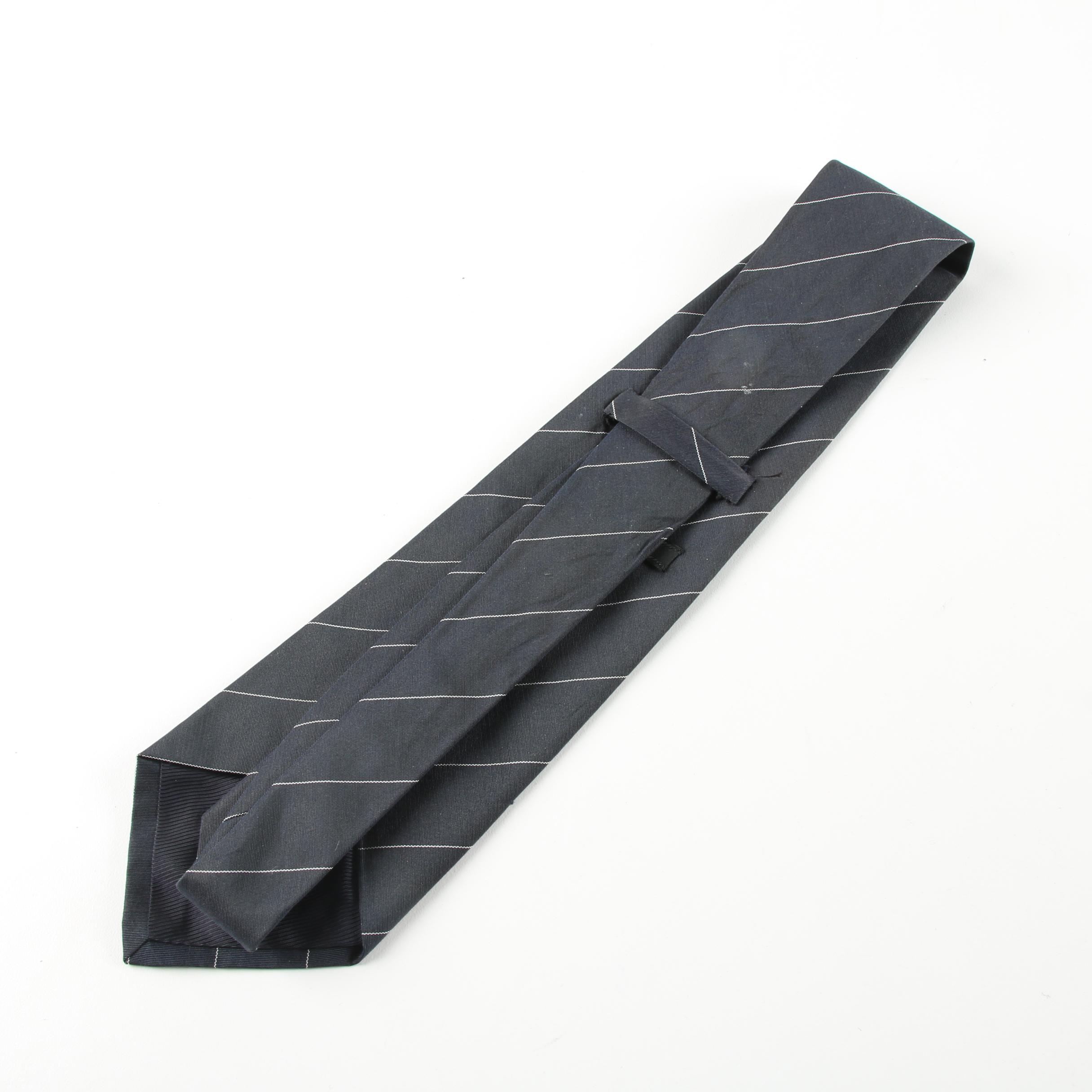 Prada Milano Graphite Gray Pinstripe Silk Tie, Made in Italy