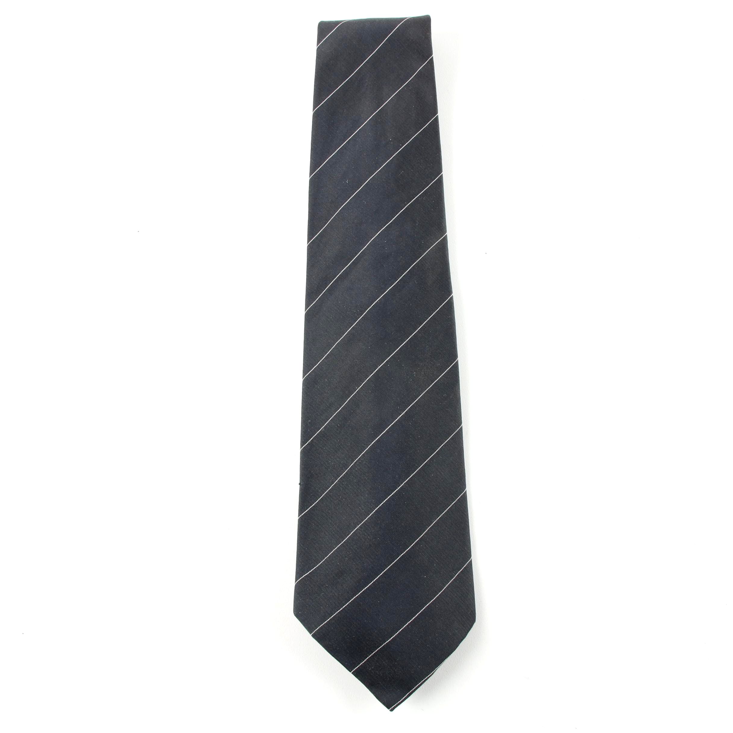 Prada Milano Graphite Gray Pinstripe Silk Tie, Made in Italy