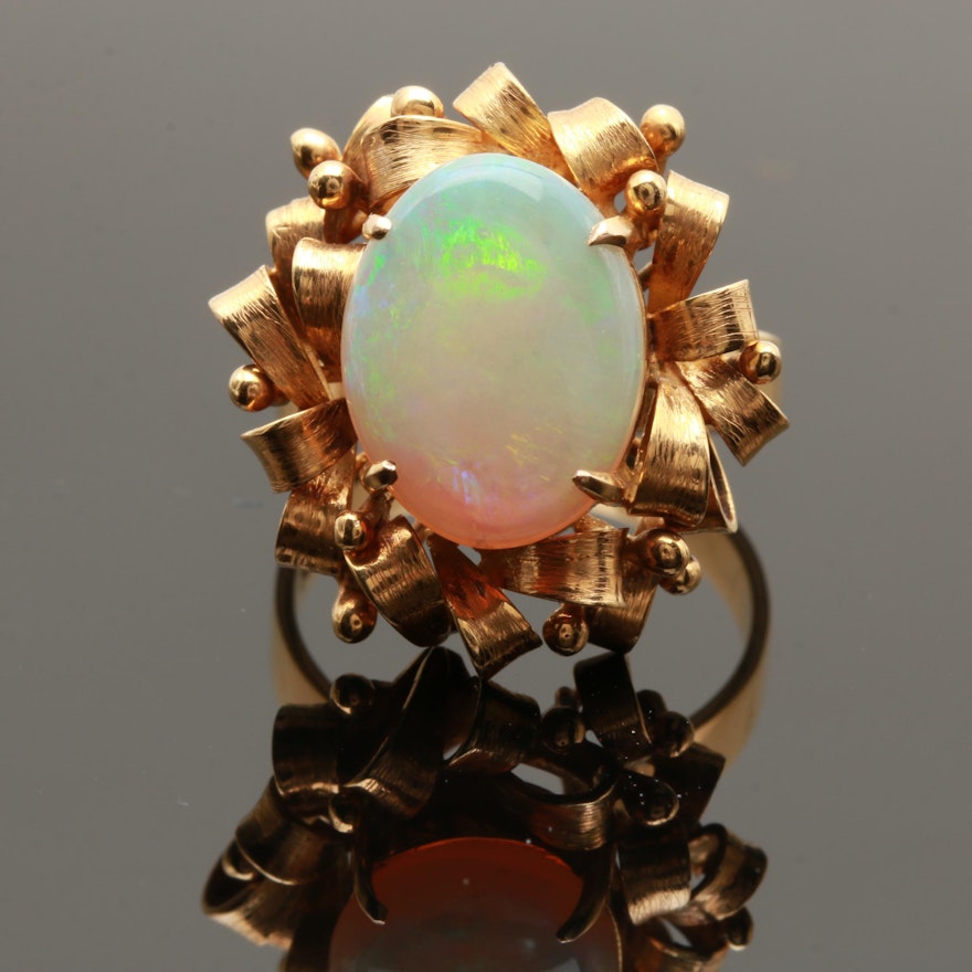 Retro 14K Yellow Gold Opal Ring