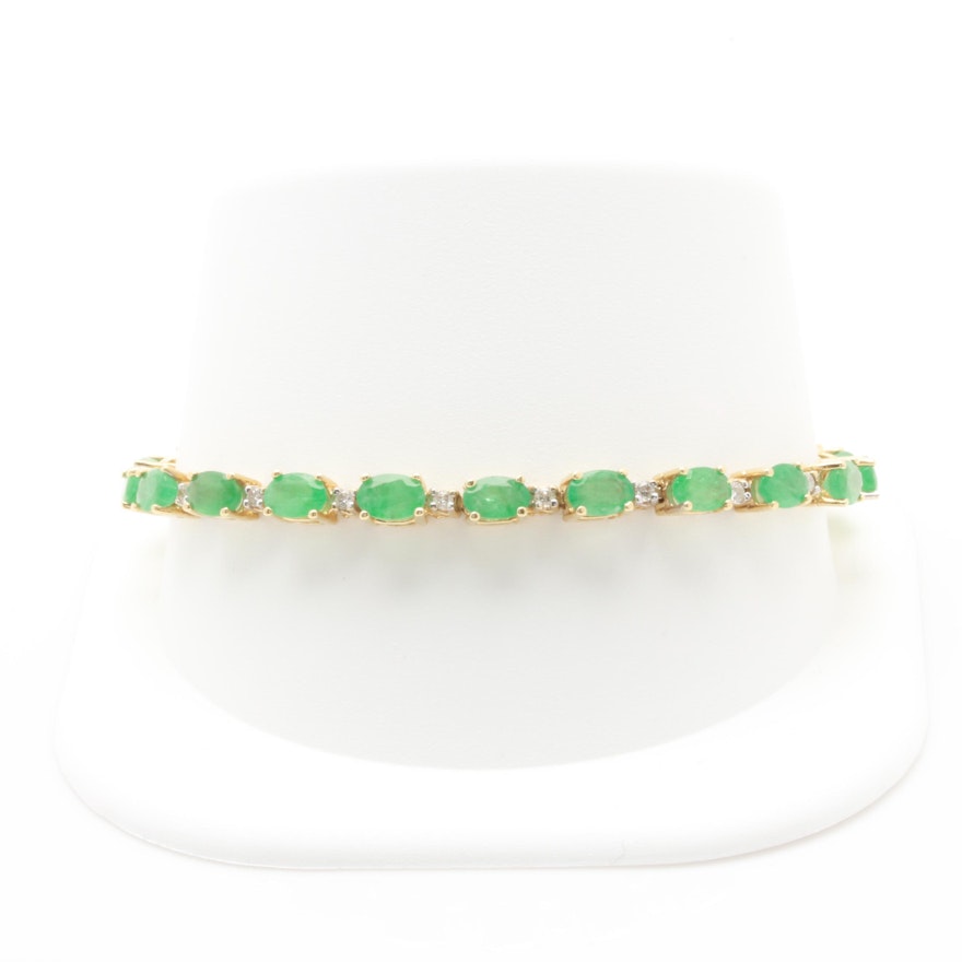 14K Yellow Gold Emerald and Diamond Bracelet