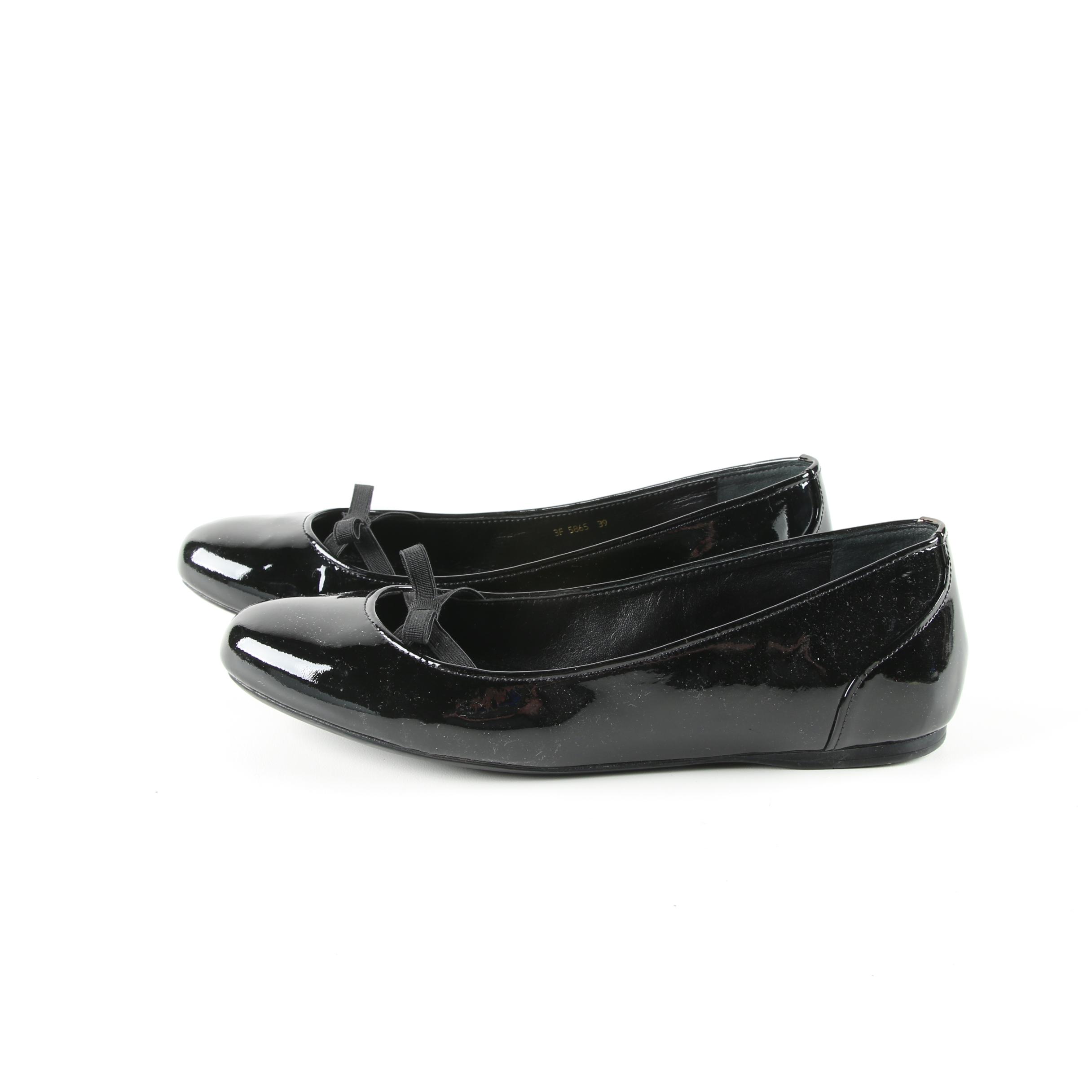 Prada Nero Black Vernice Soft Patent Leather Bow Ballet Flats