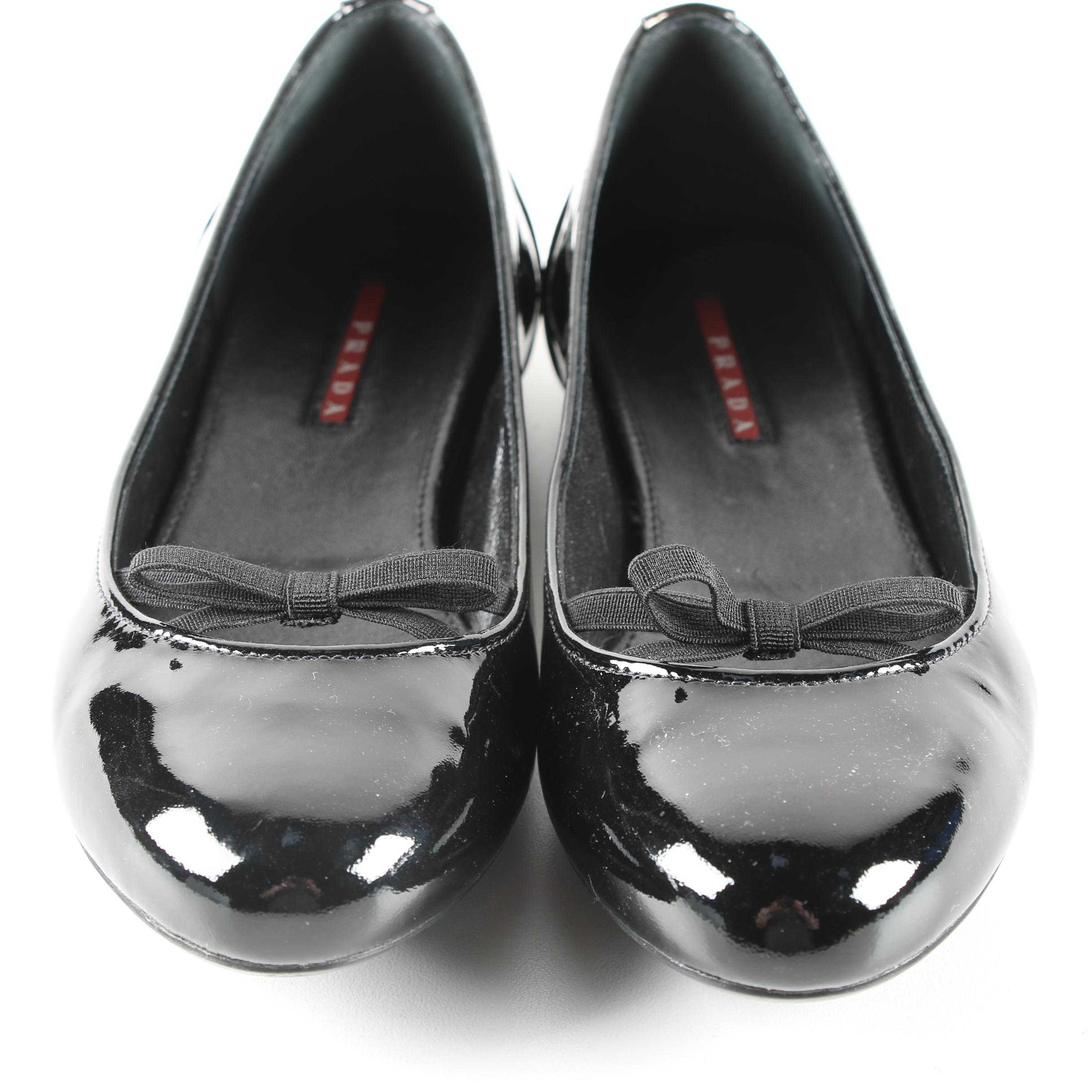 Prada Nero Black Vernice Soft Patent Leather Bow Ballet Flats