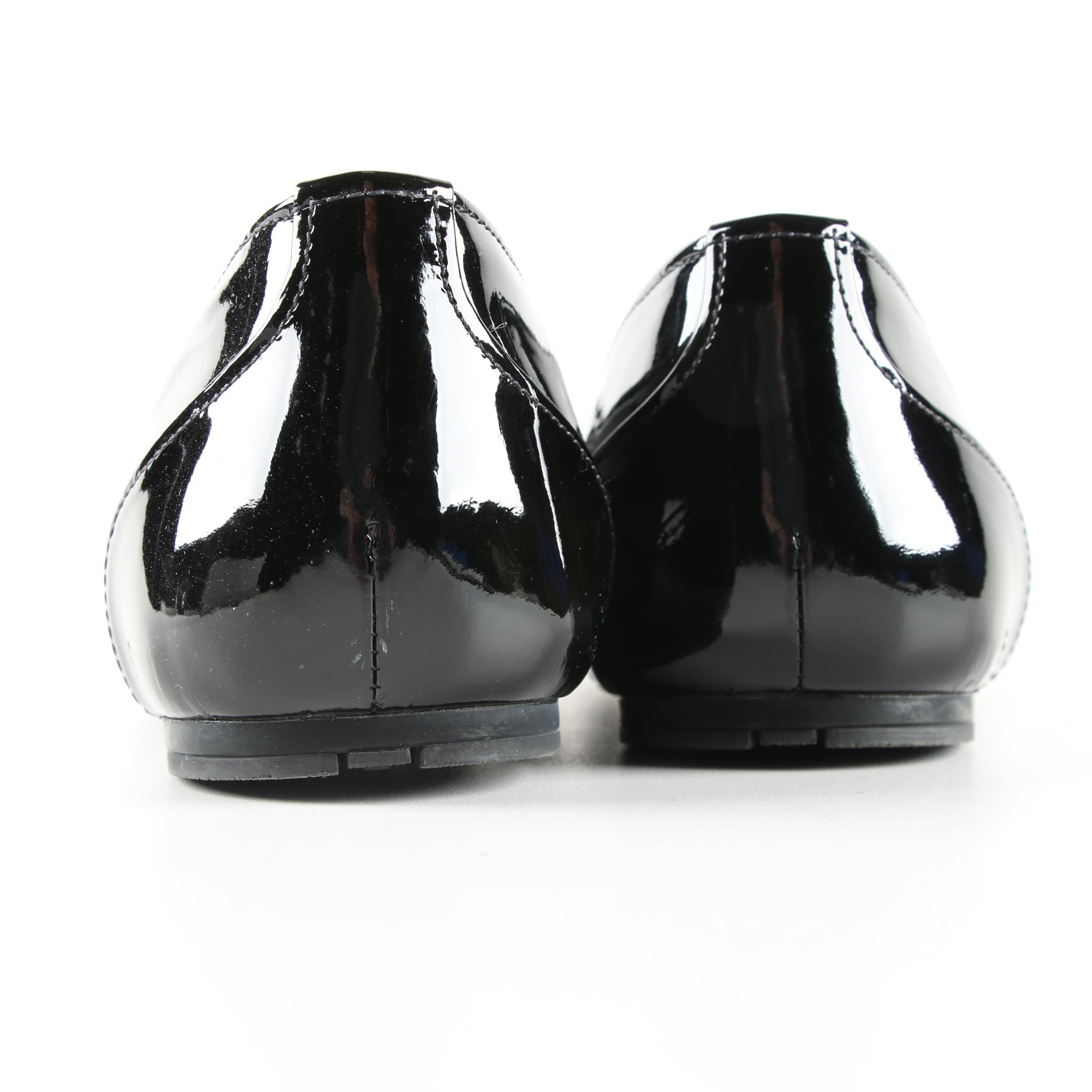 Prada Nero Black Vernice Soft Patent Leather Bow Ballet Flats