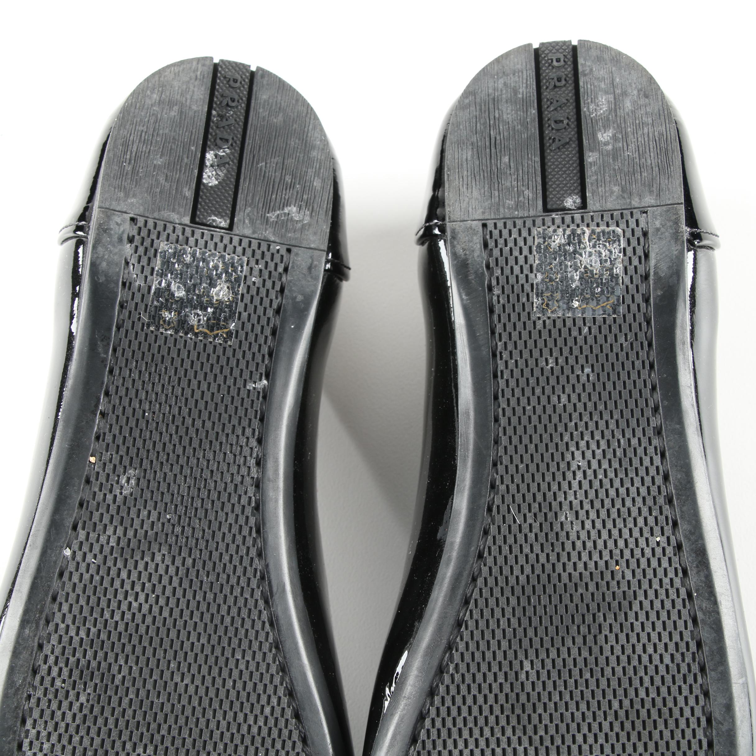 Prada Nero Black Vernice Soft Patent Leather Bow Ballet Flats