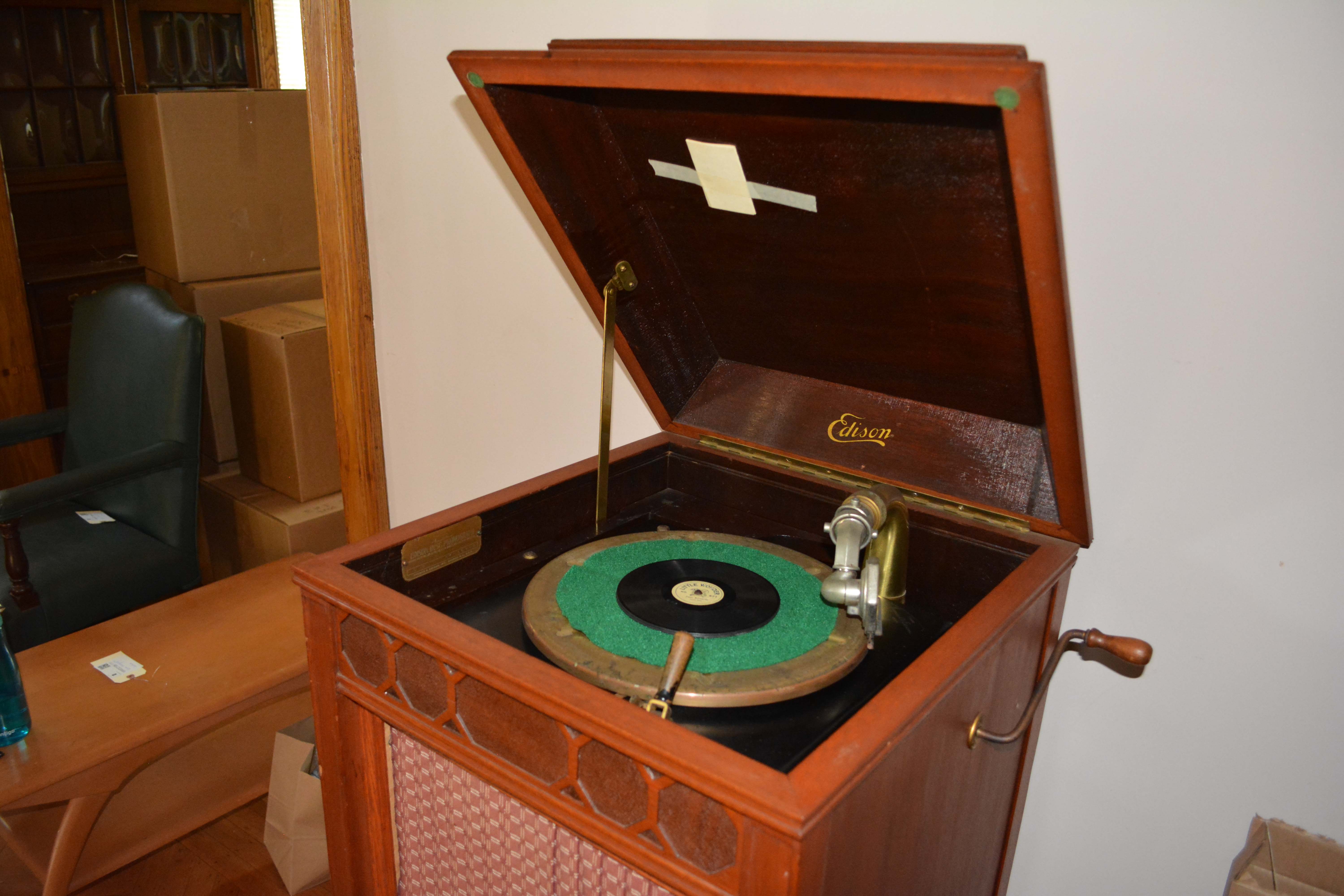 Edison S-19 Sheraton Disc Phonograph in Wooden Cabinet