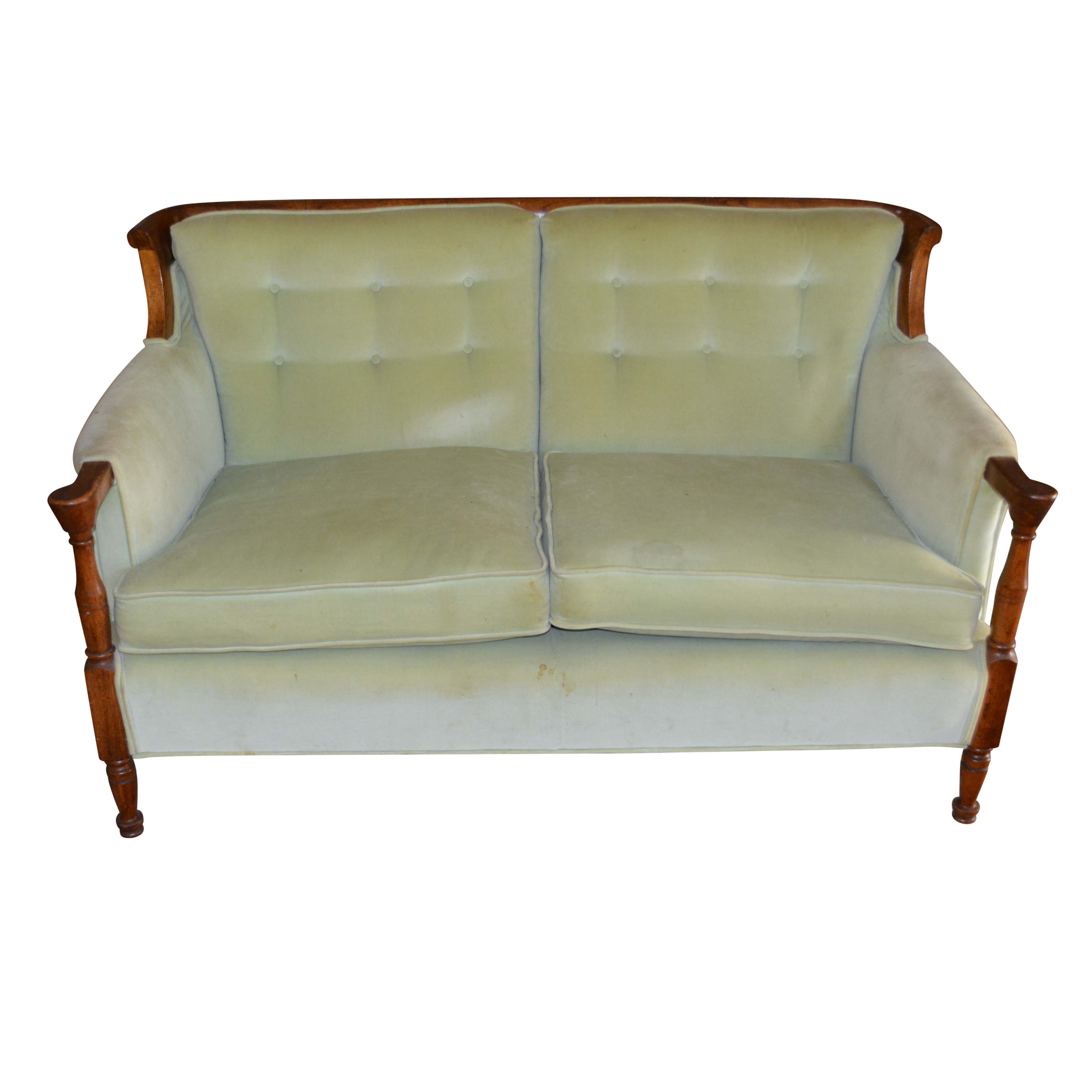 Vintage Regency Style Green Upholstered Love Seat