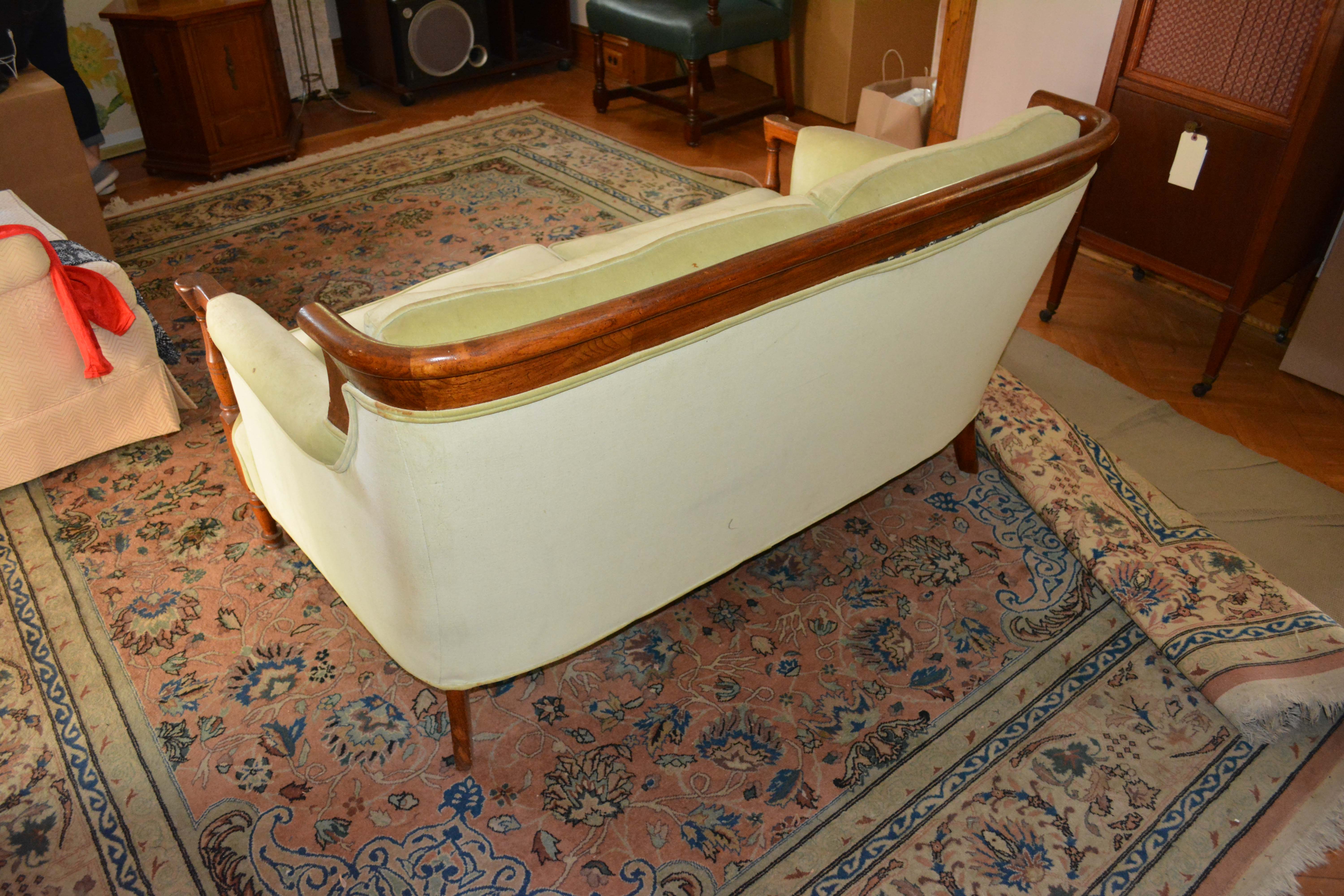 Vintage Regency Style Green Upholstered Love Seat