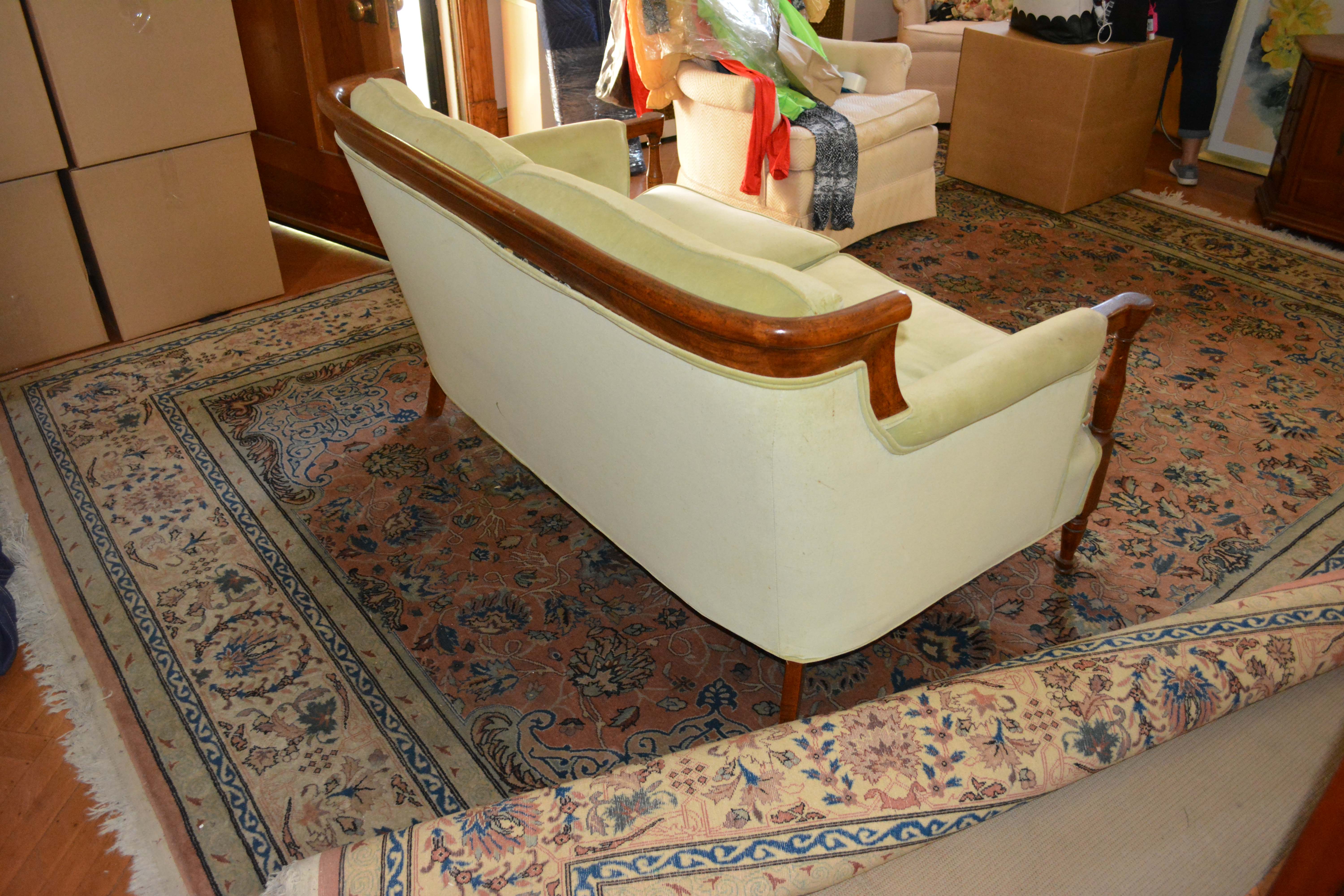 Vintage Regency Style Green Upholstered Love Seat