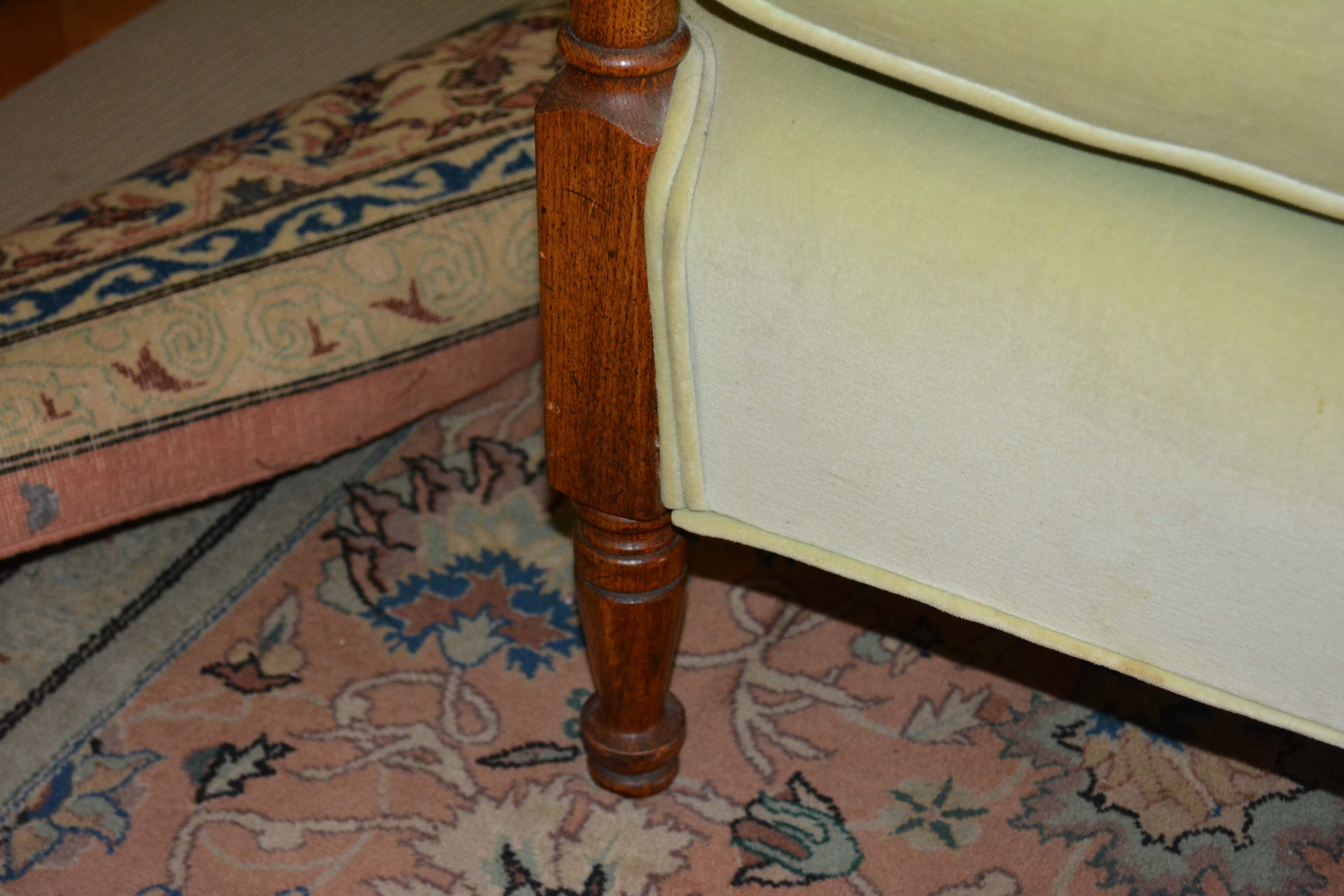 Vintage Regency Style Green Upholstered Love Seat