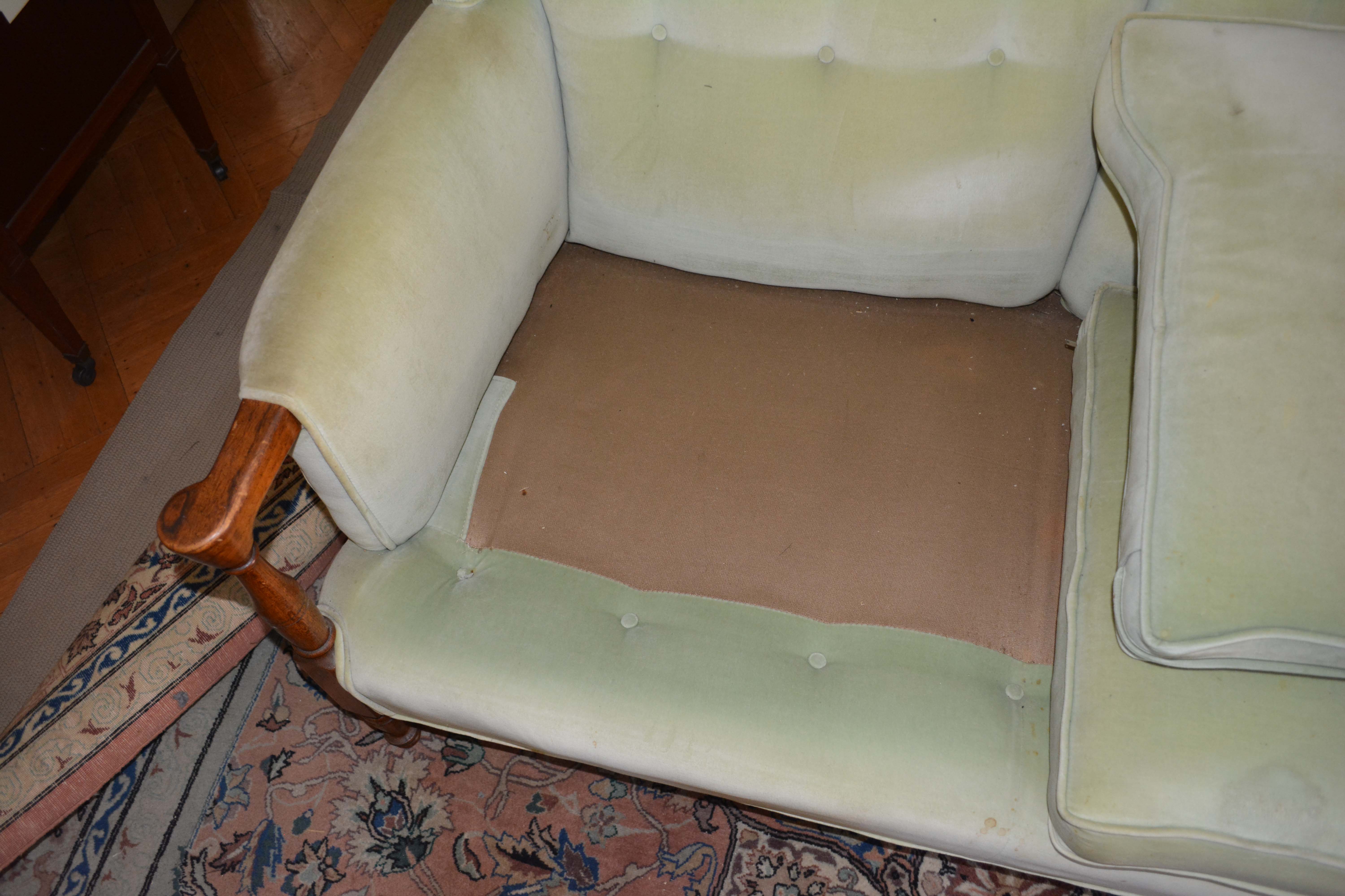 Vintage Regency Style Green Upholstered Love Seat