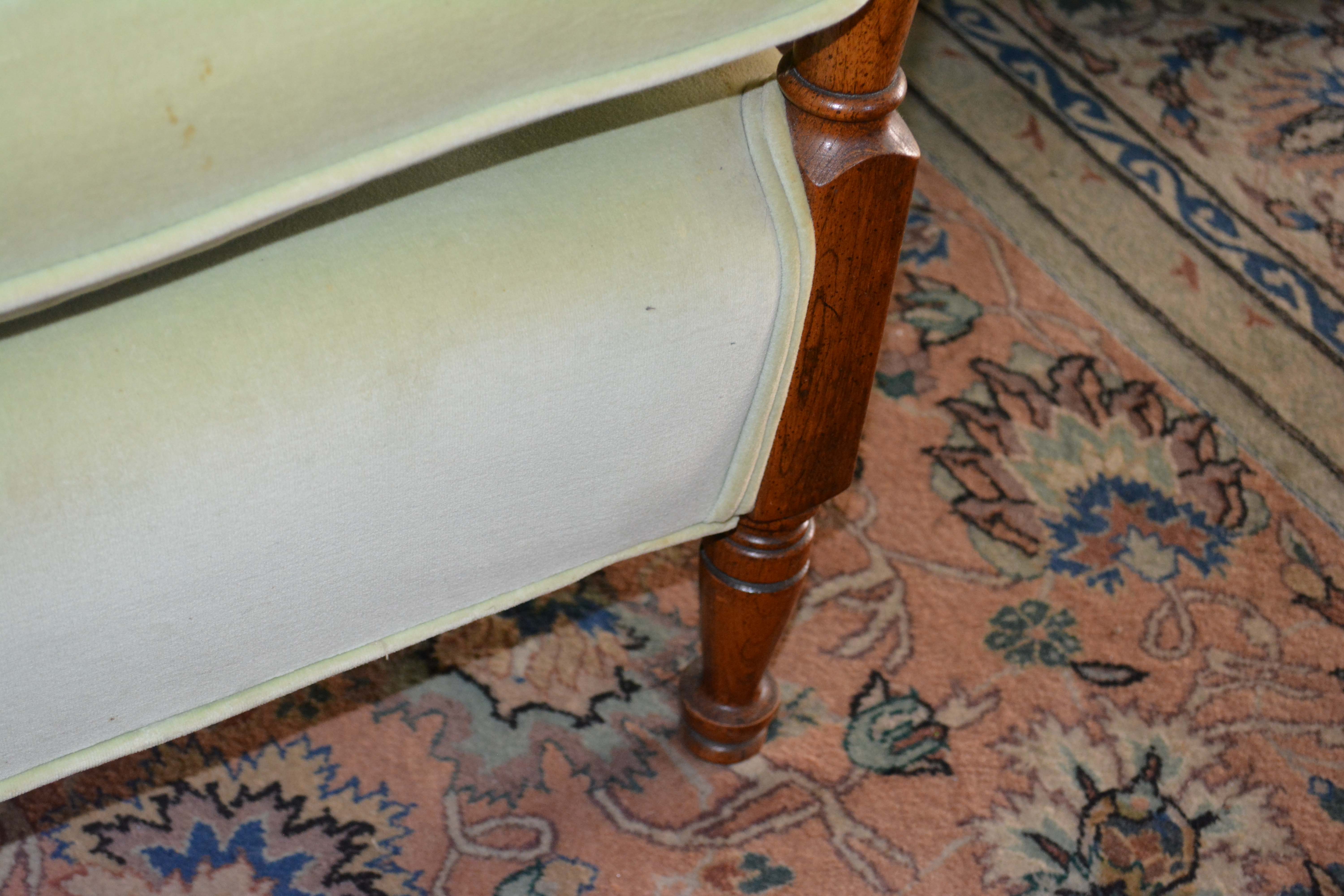 Vintage Regency Style Green Upholstered Love Seat