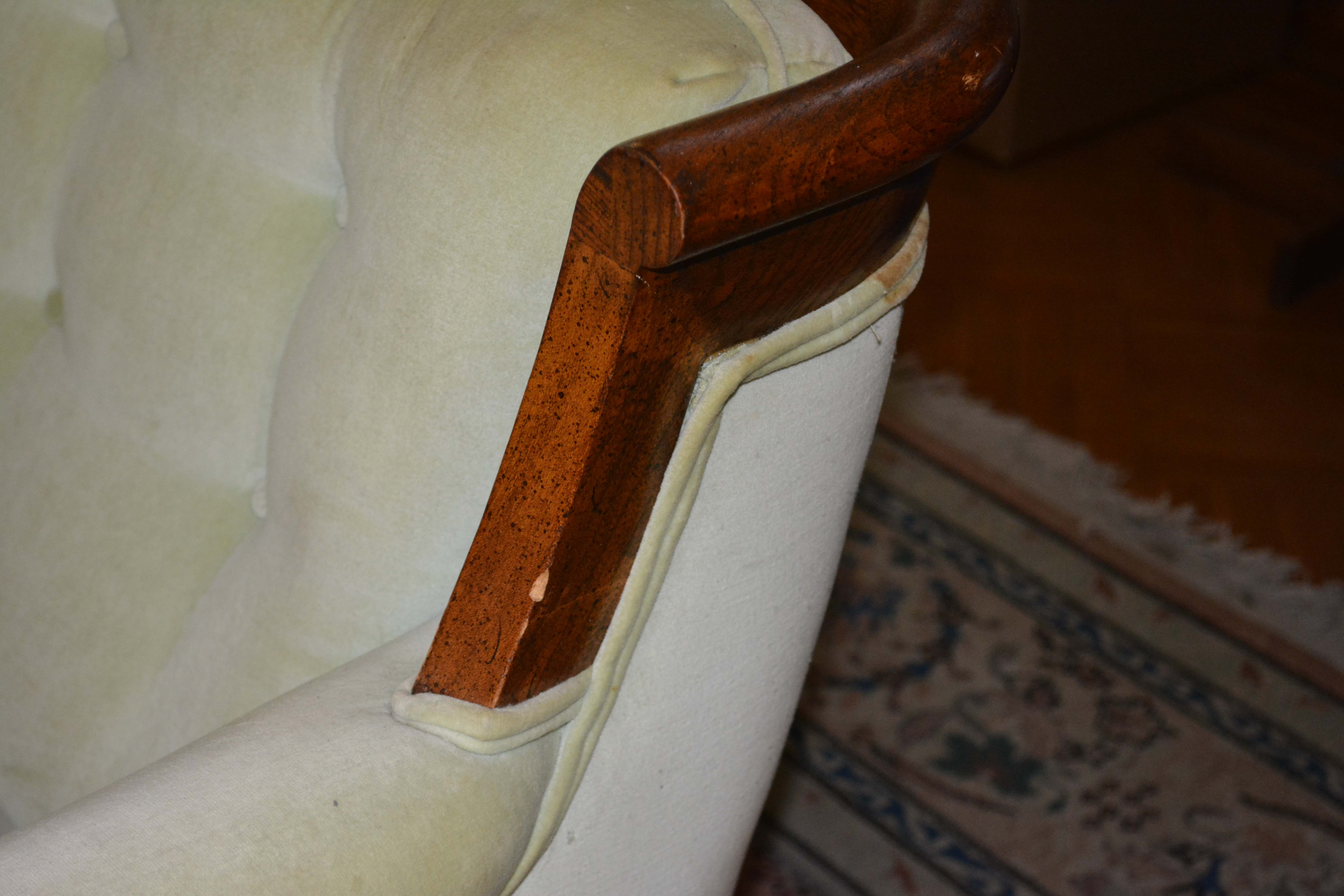 Vintage Regency Style Green Upholstered Love Seat