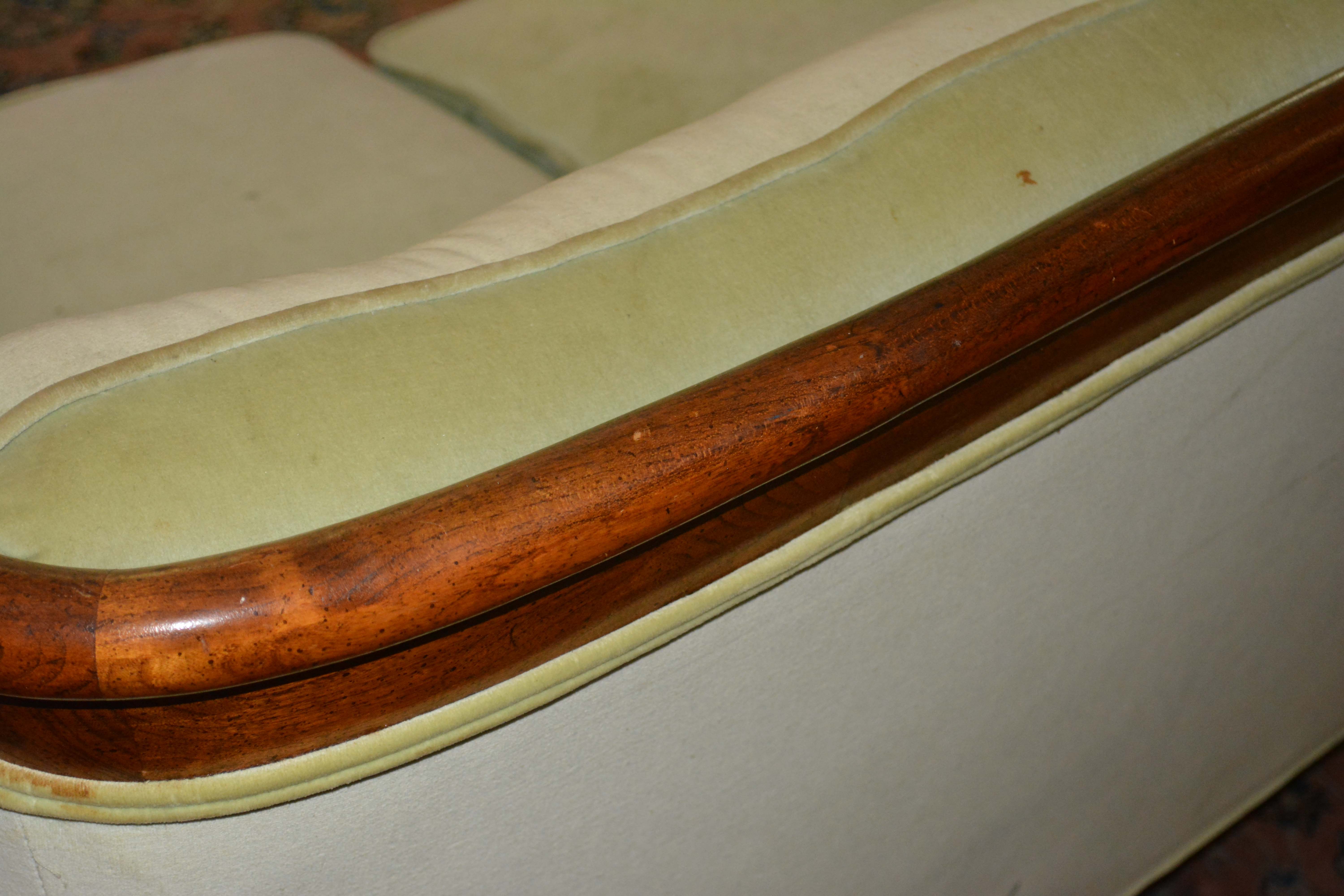 Vintage Regency Style Green Upholstered Love Seat