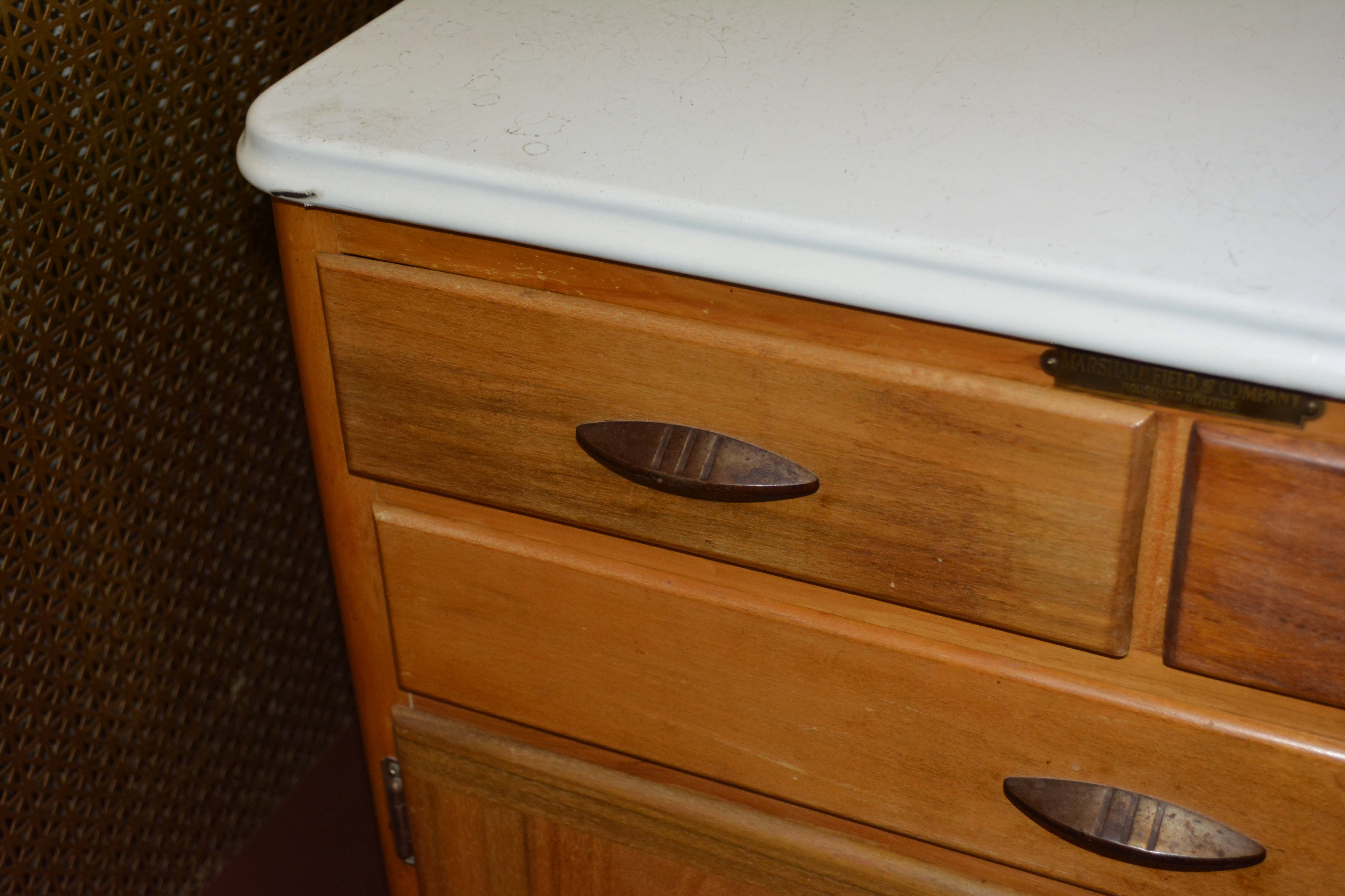 Vintage Metal Top Side Cabinet by Marshall Field & Company