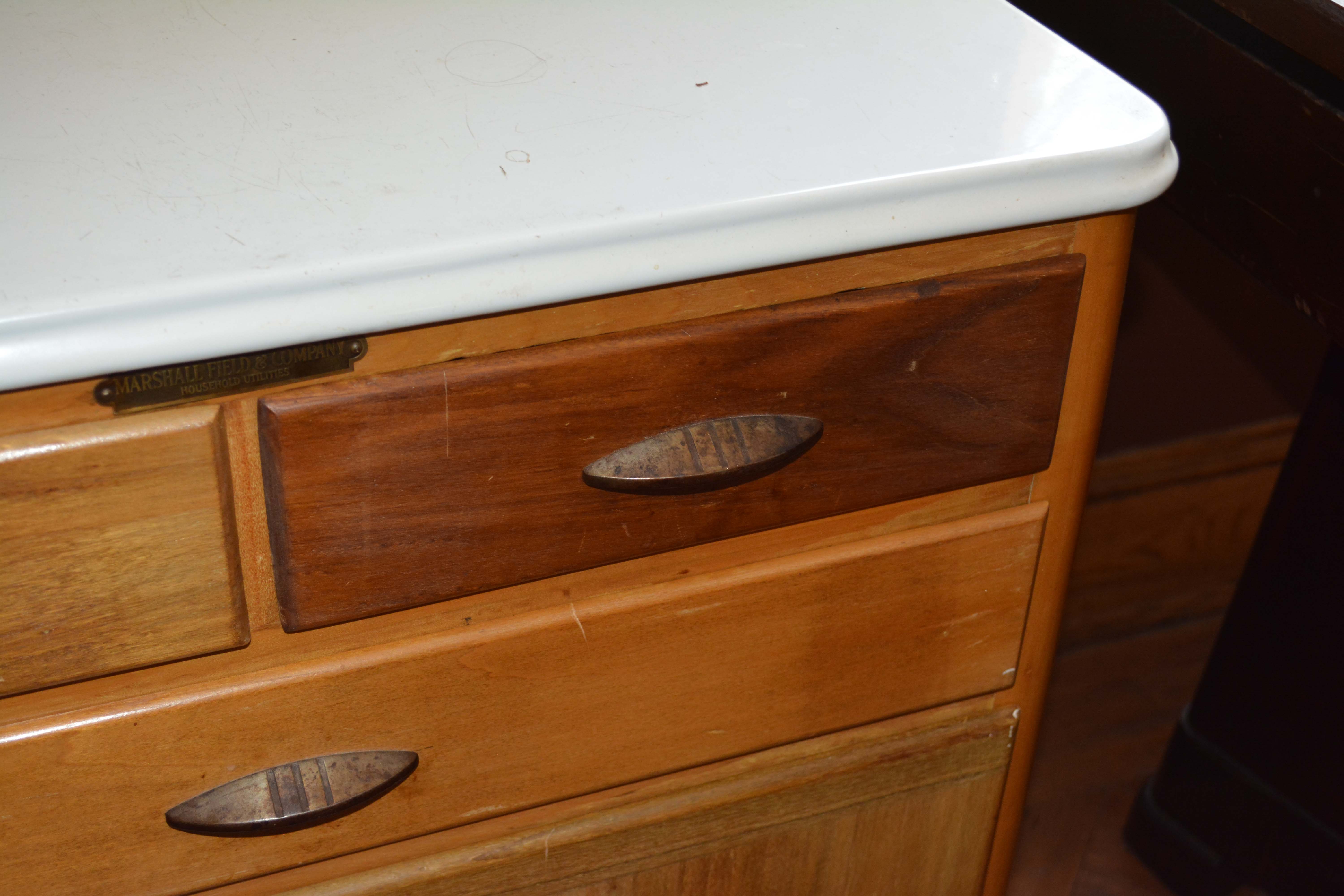 Vintage Metal Top Side Cabinet by Marshall Field & Company