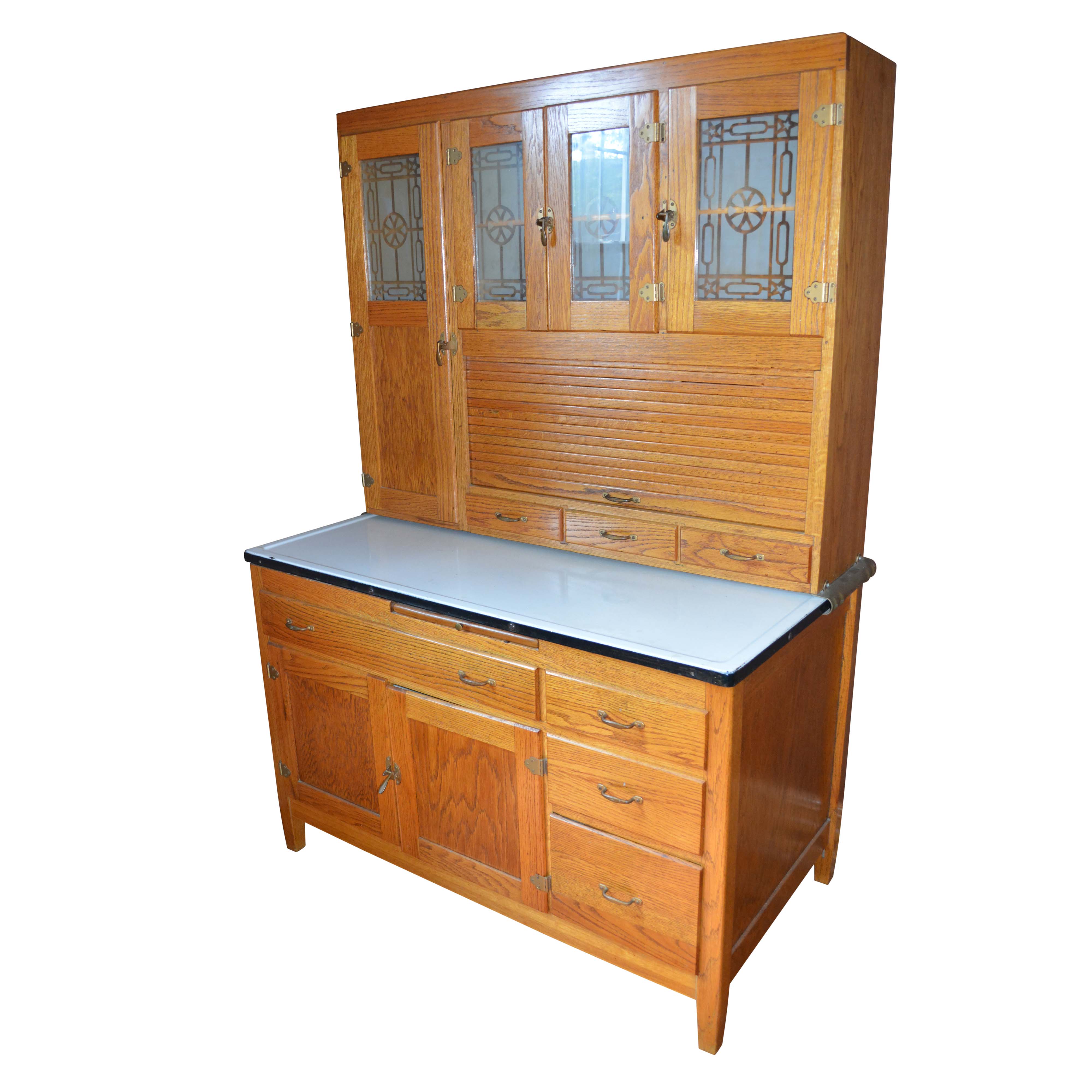 Vintage Two-Piece Oak Hoosier Cabinet