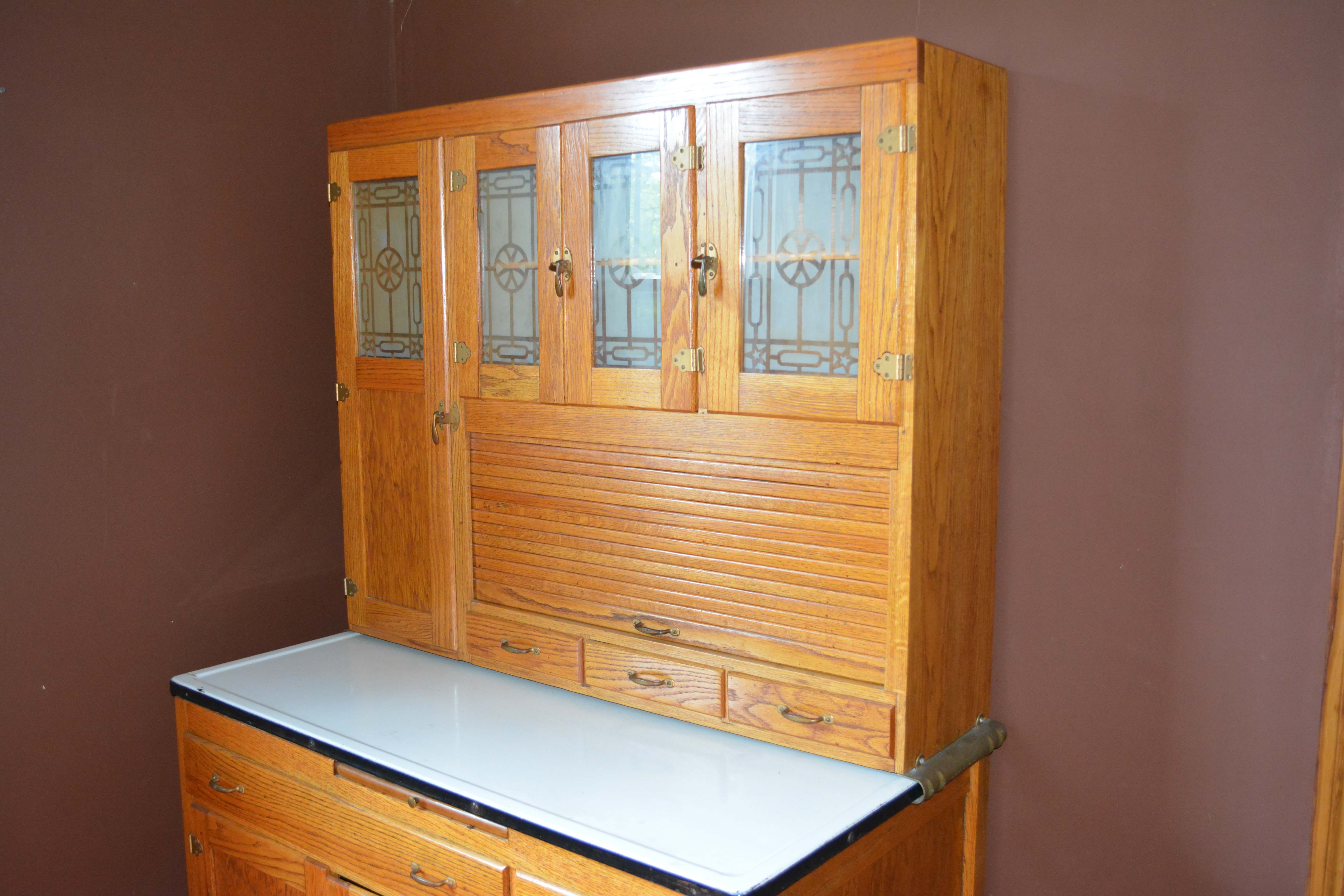 Vintage Two-Piece Oak Hoosier Cabinet