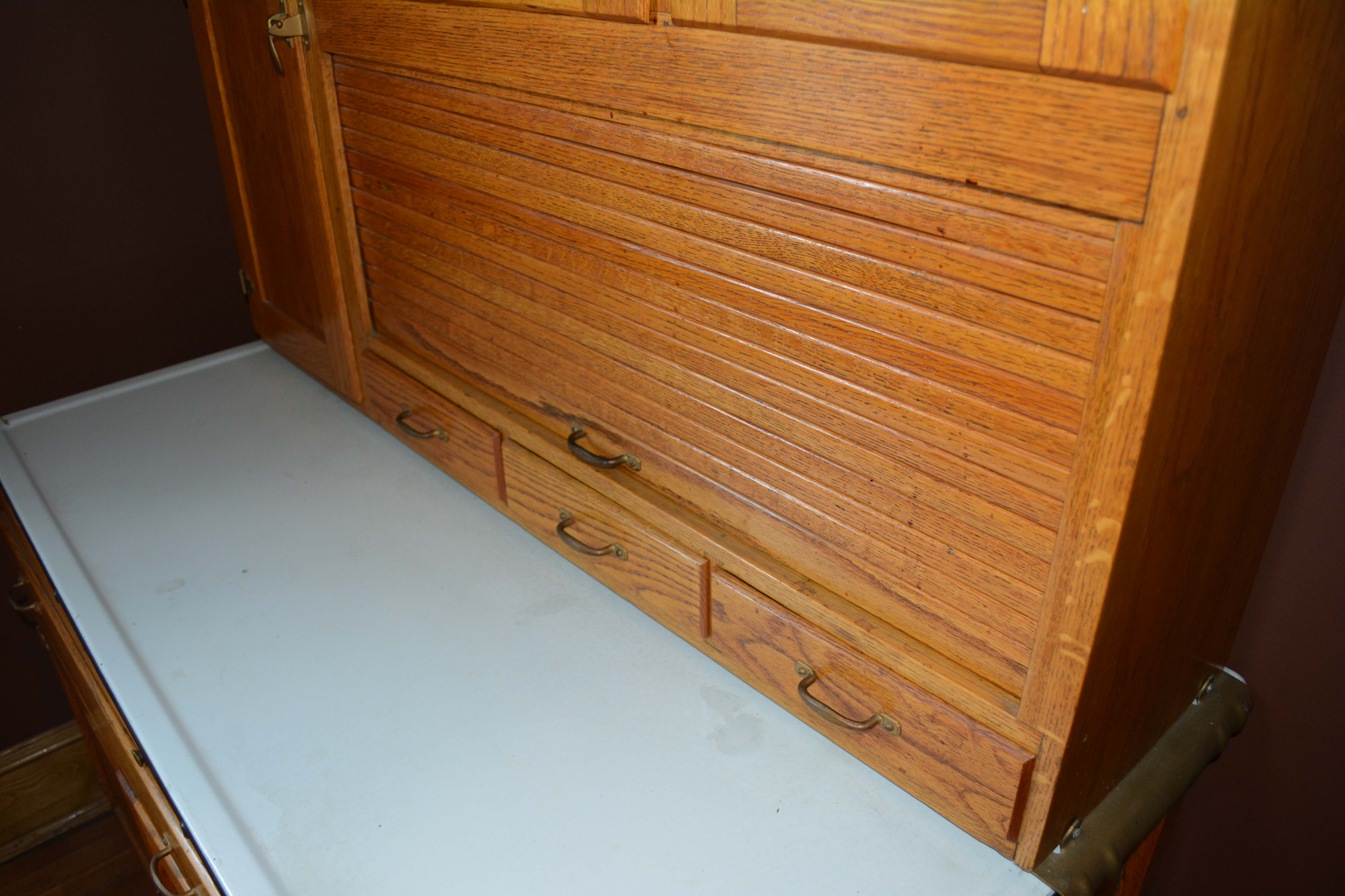 Vintage Two-Piece Oak Hoosier Cabinet