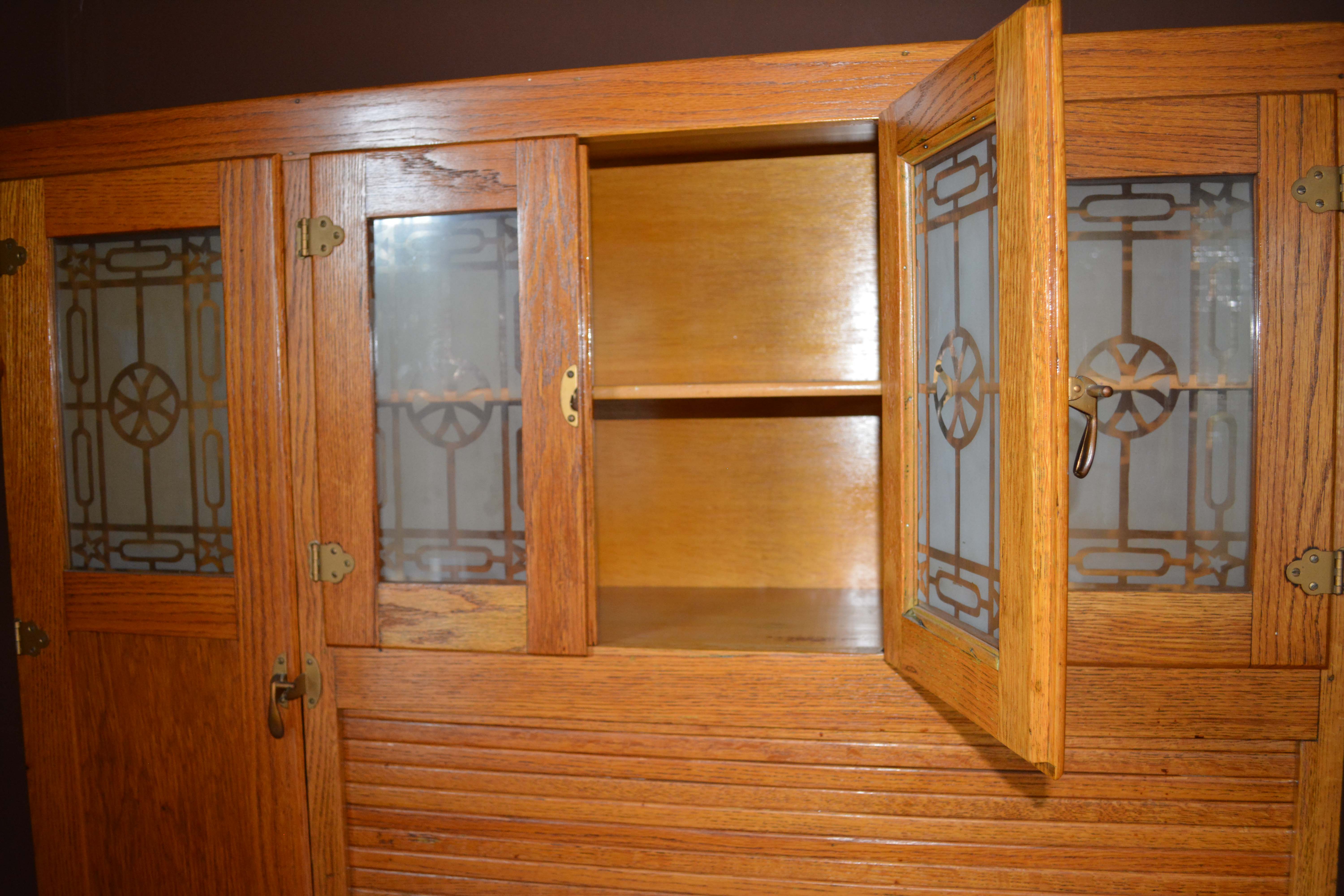 Vintage Two-Piece Oak Hoosier Cabinet