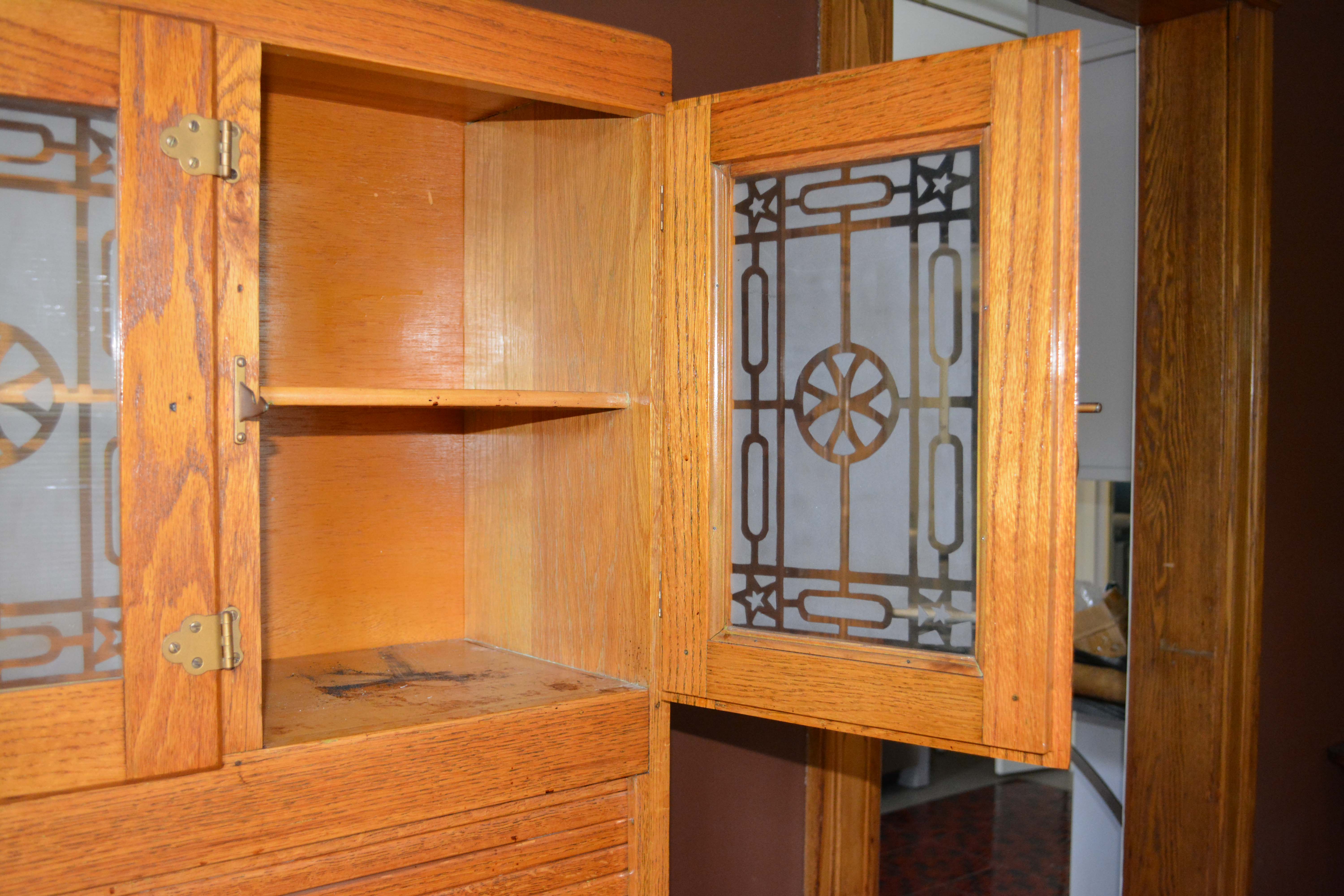 Vintage Two-Piece Oak Hoosier Cabinet