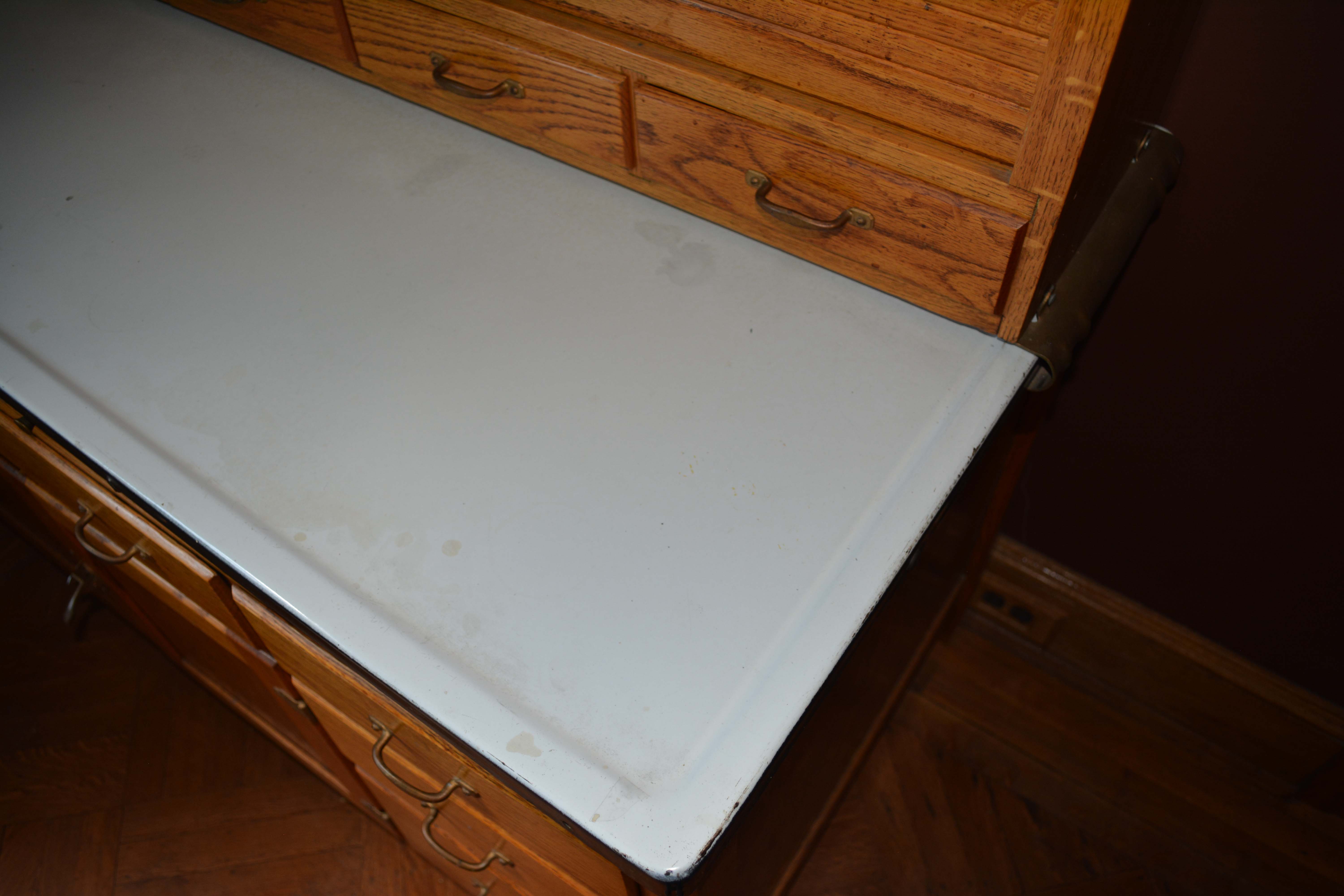 Vintage Two-Piece Oak Hoosier Cabinet