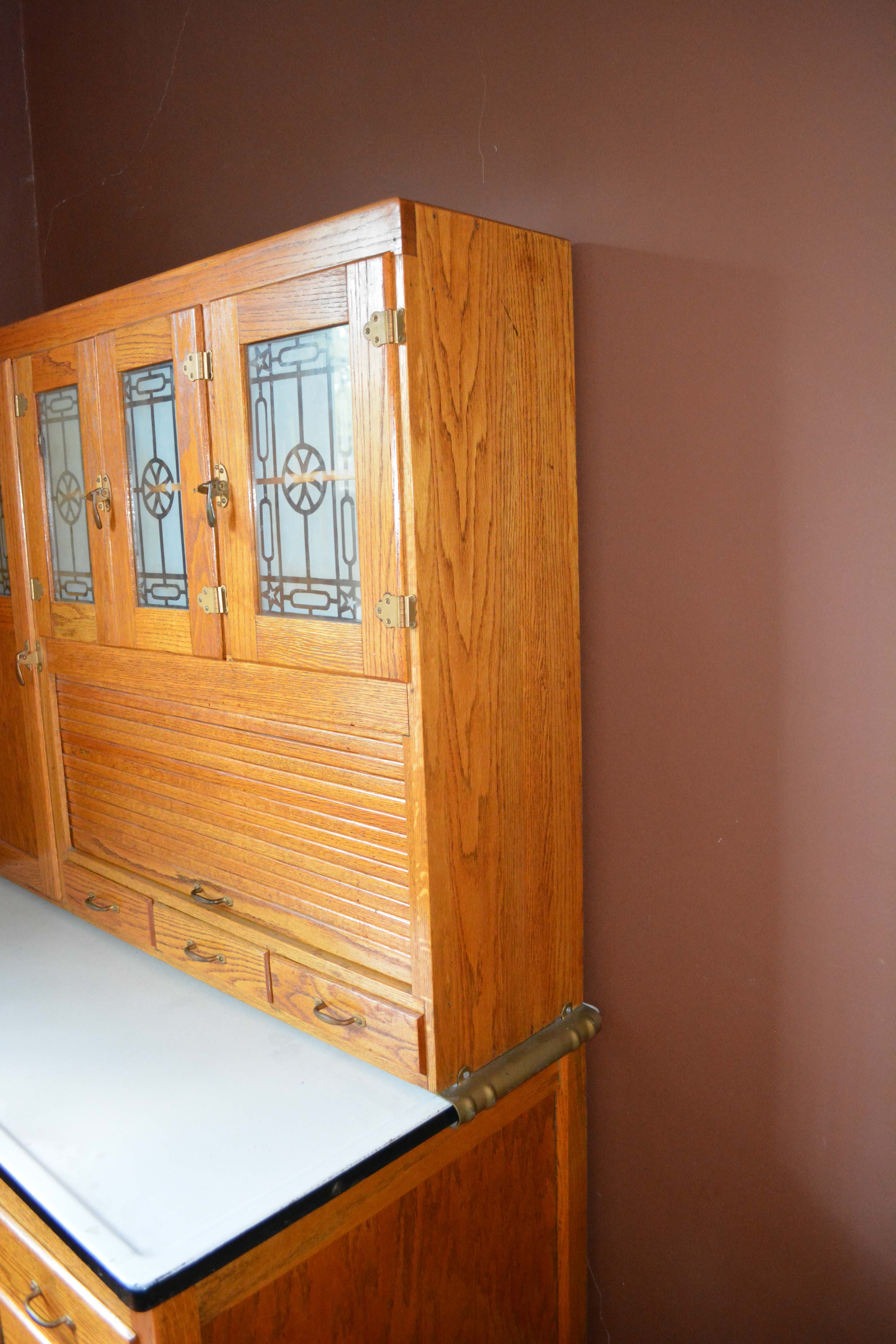 Vintage Two-Piece Oak Hoosier Cabinet
