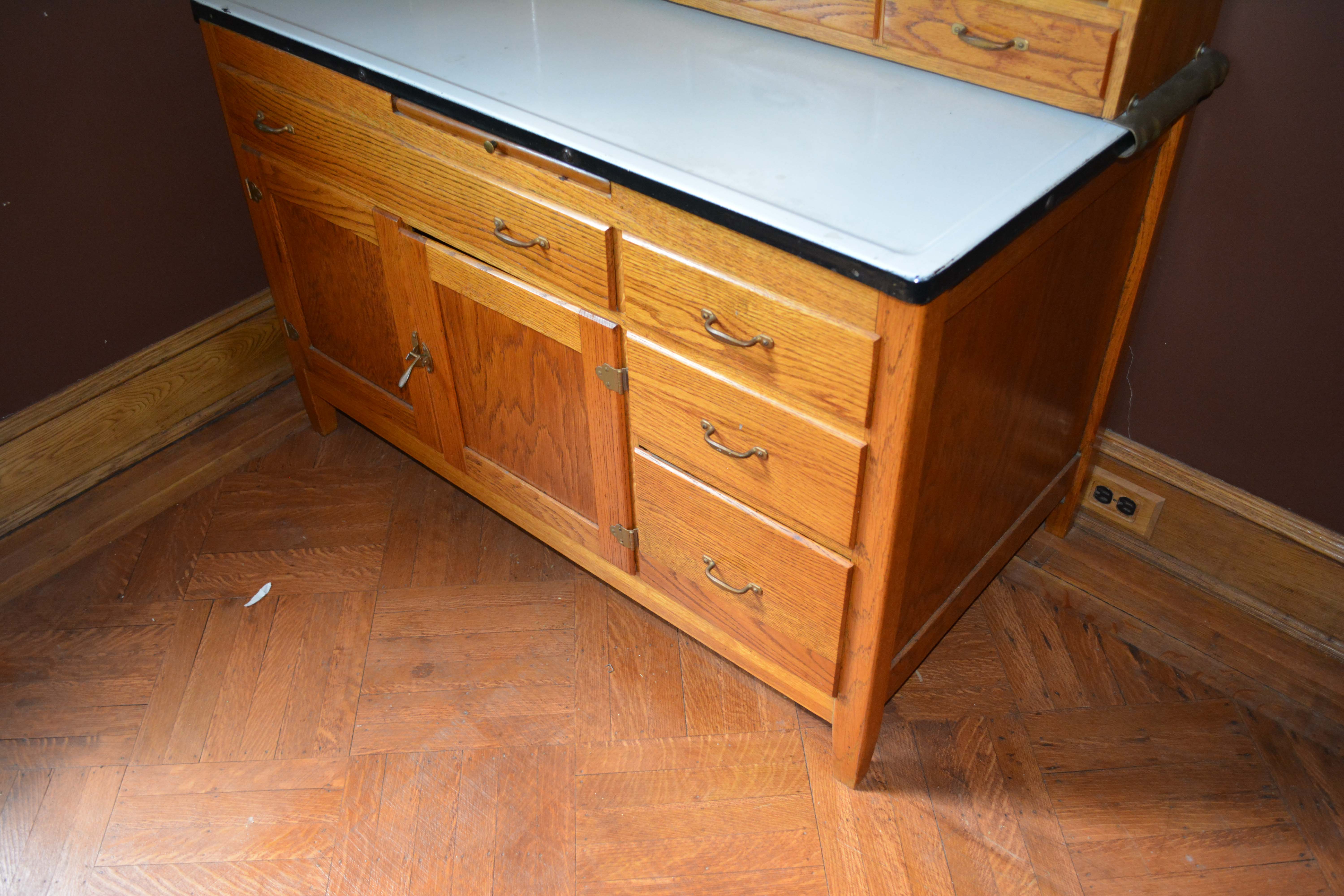 Vintage Two-Piece Oak Hoosier Cabinet