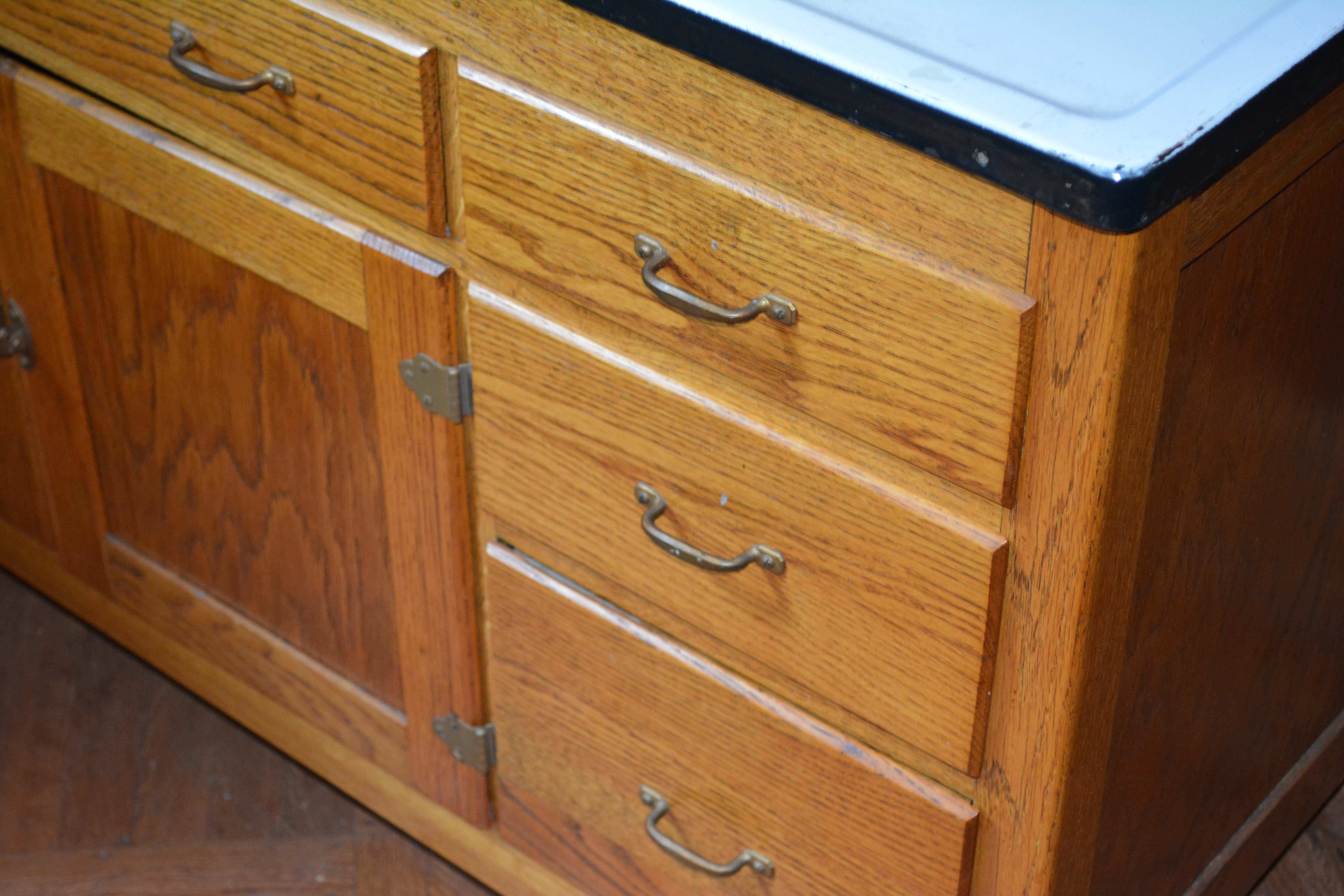 Vintage Two-Piece Oak Hoosier Cabinet