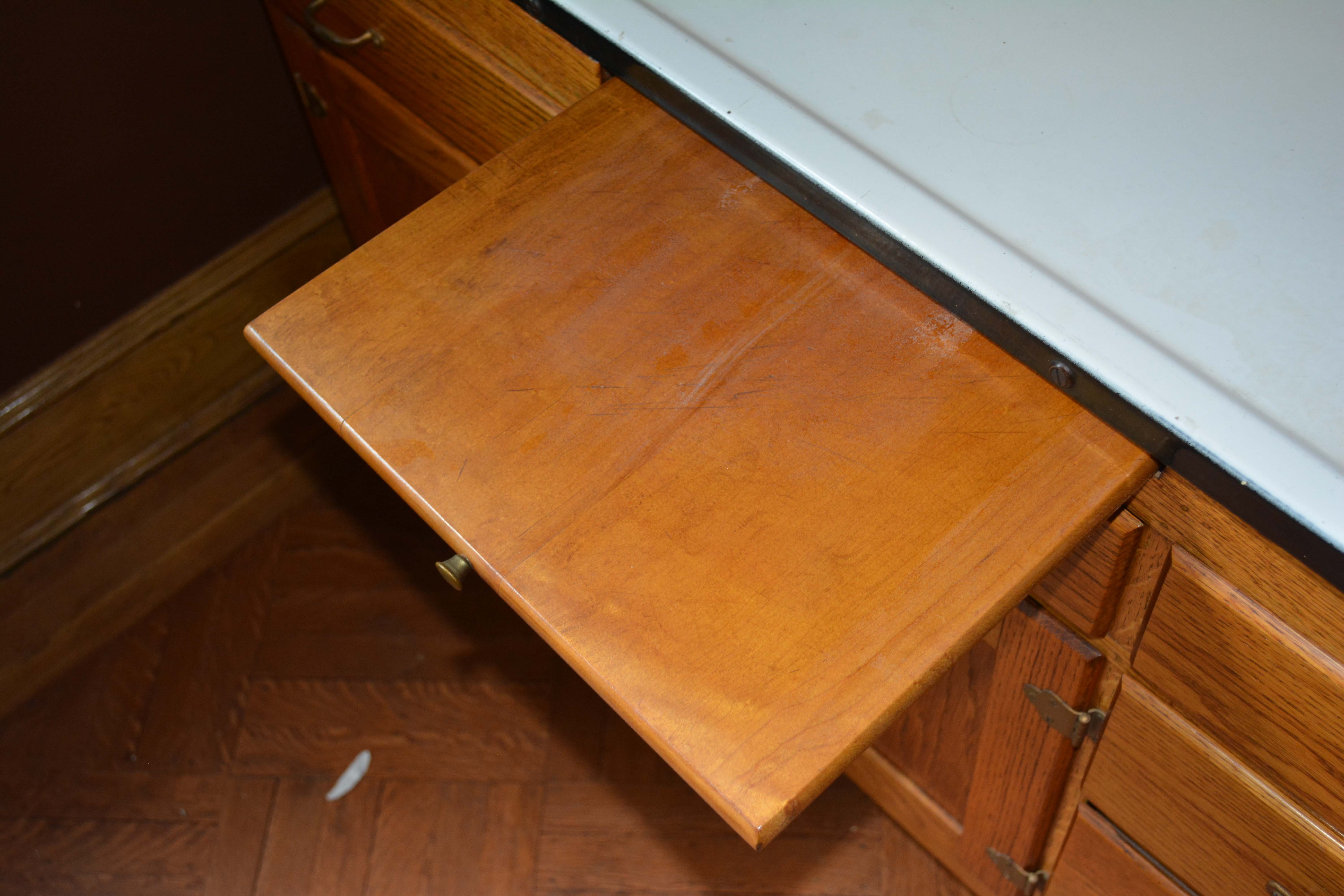Vintage Two-Piece Oak Hoosier Cabinet