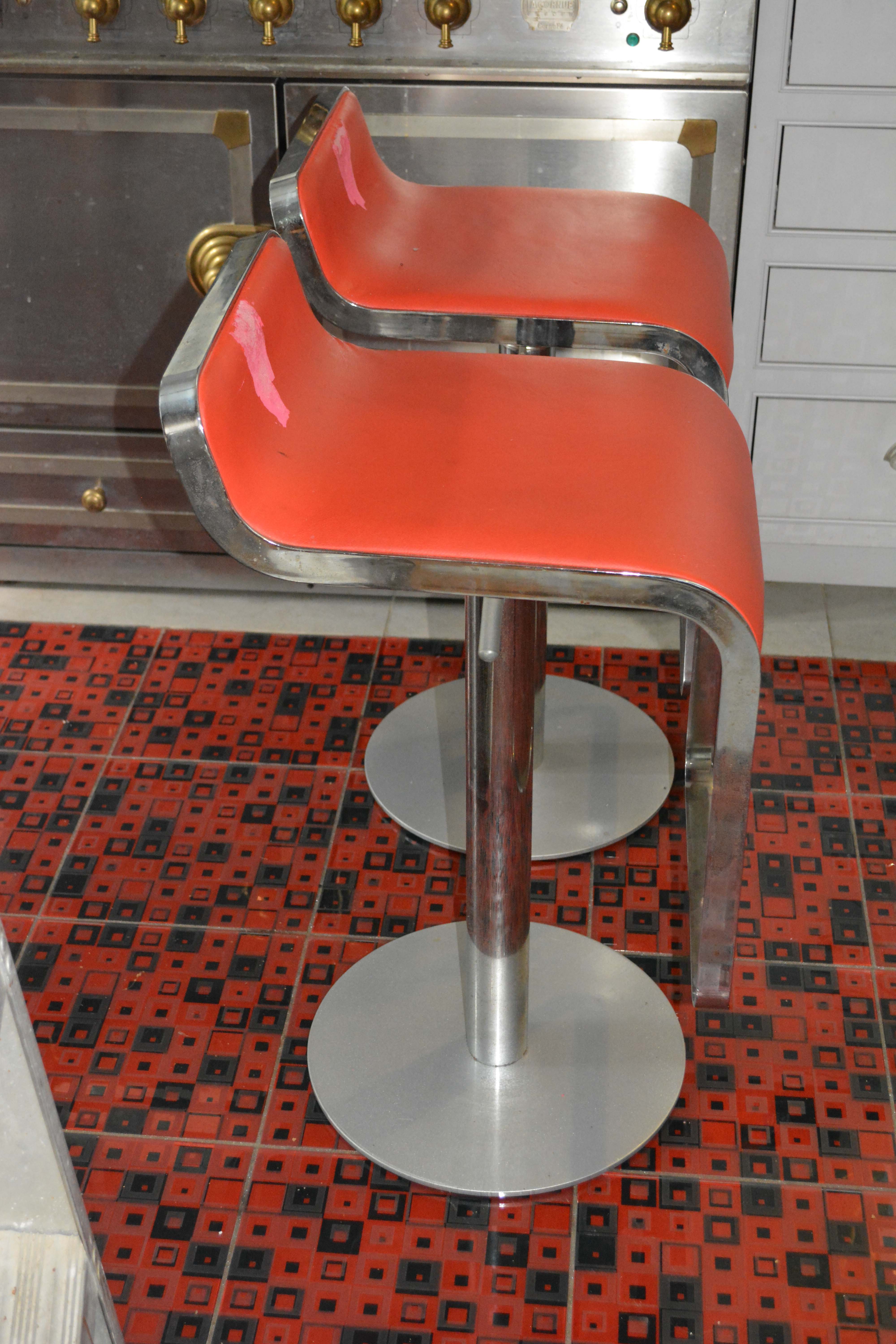 Vintage Faux Red Leather Barstools